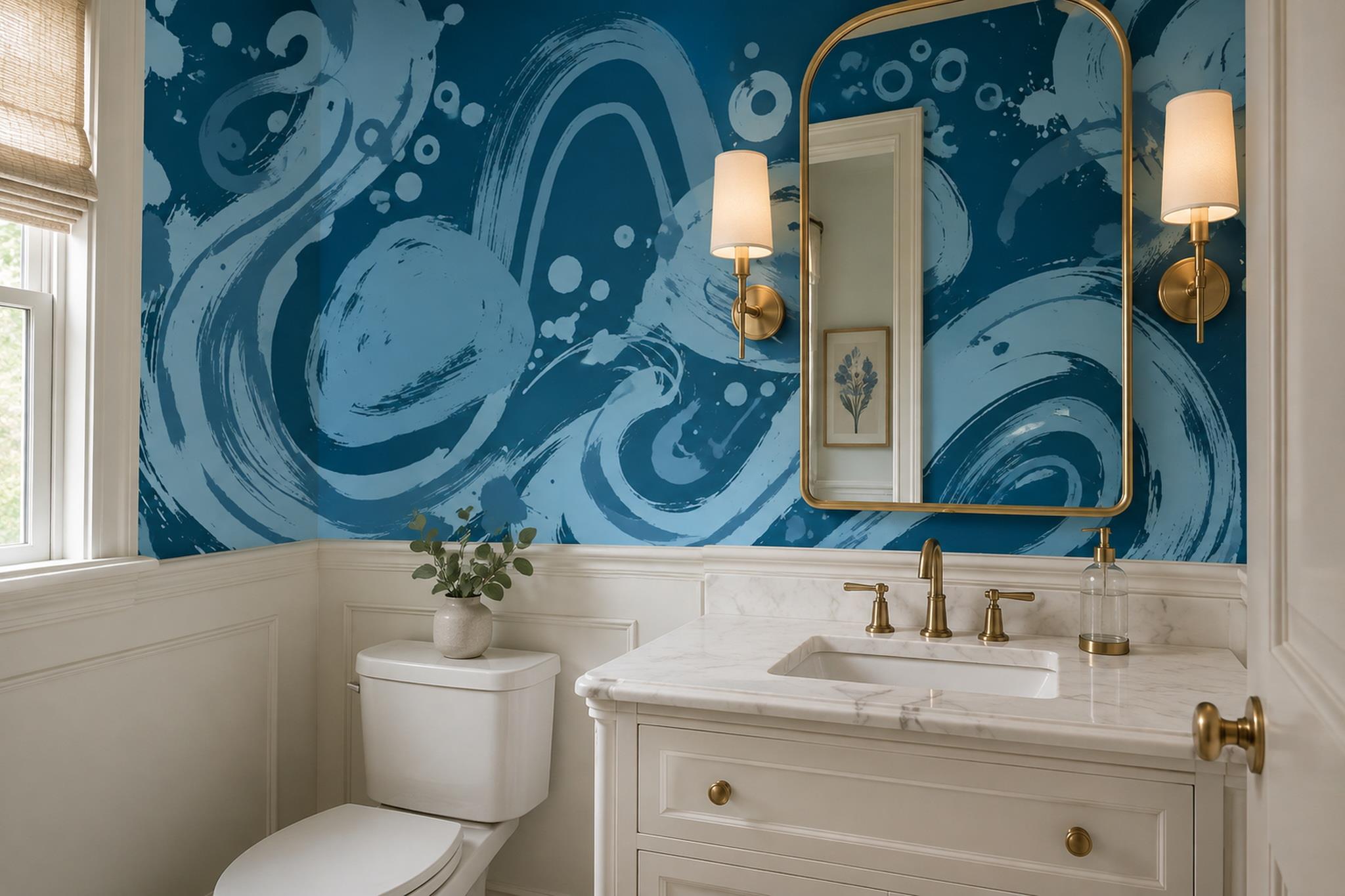Tan And Neutral Abstract Forms Organic Wallpaper Mural Accent-wall-wallpaper-murals, Peel-and-stick Finish