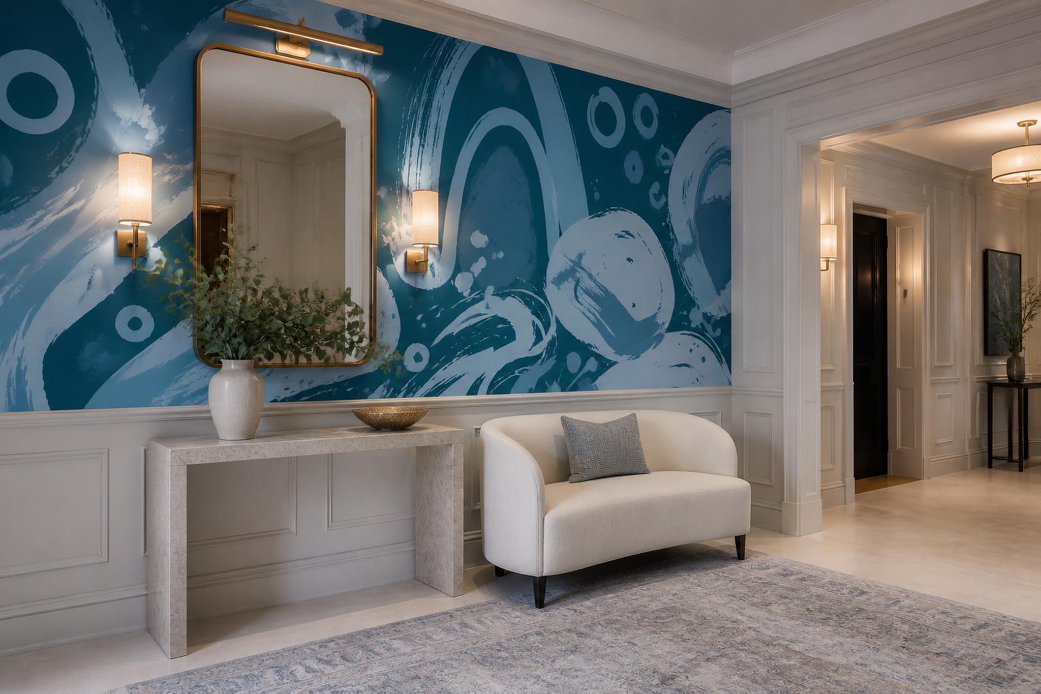 Tan And Neutral Abstract Forms Organic Wallpaper Mural Accent-wall-wallpaper-murals, Peel-and-stick Finish