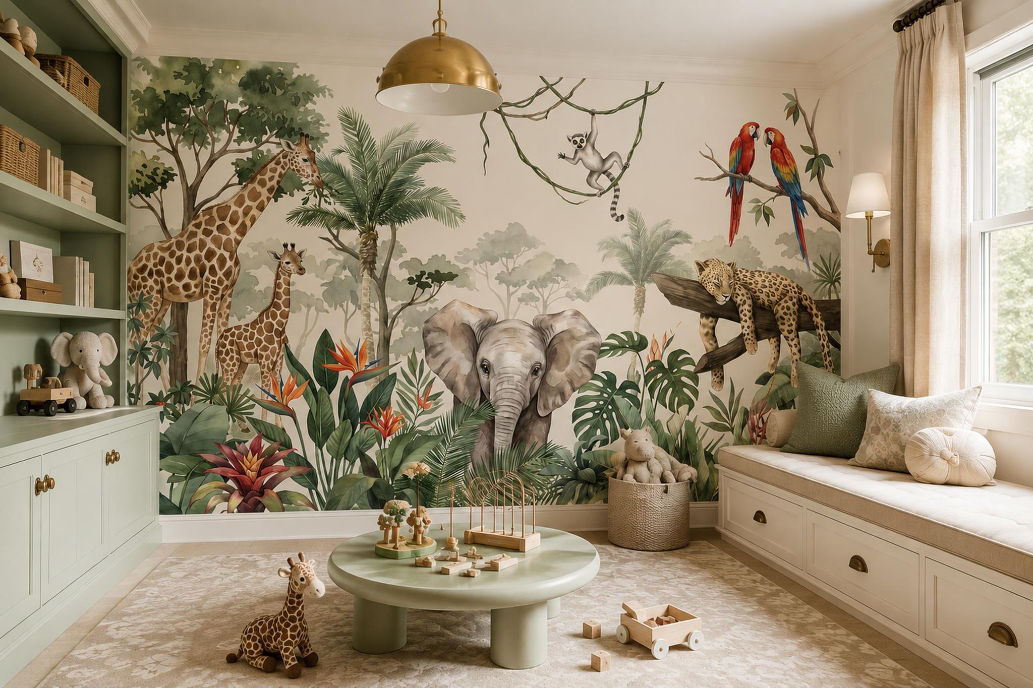 Tan And Neutral Abstract Forms Illustrated Wallpaper Mural Accent-wall-wallpaper-murals, Peel-and-stick Finish