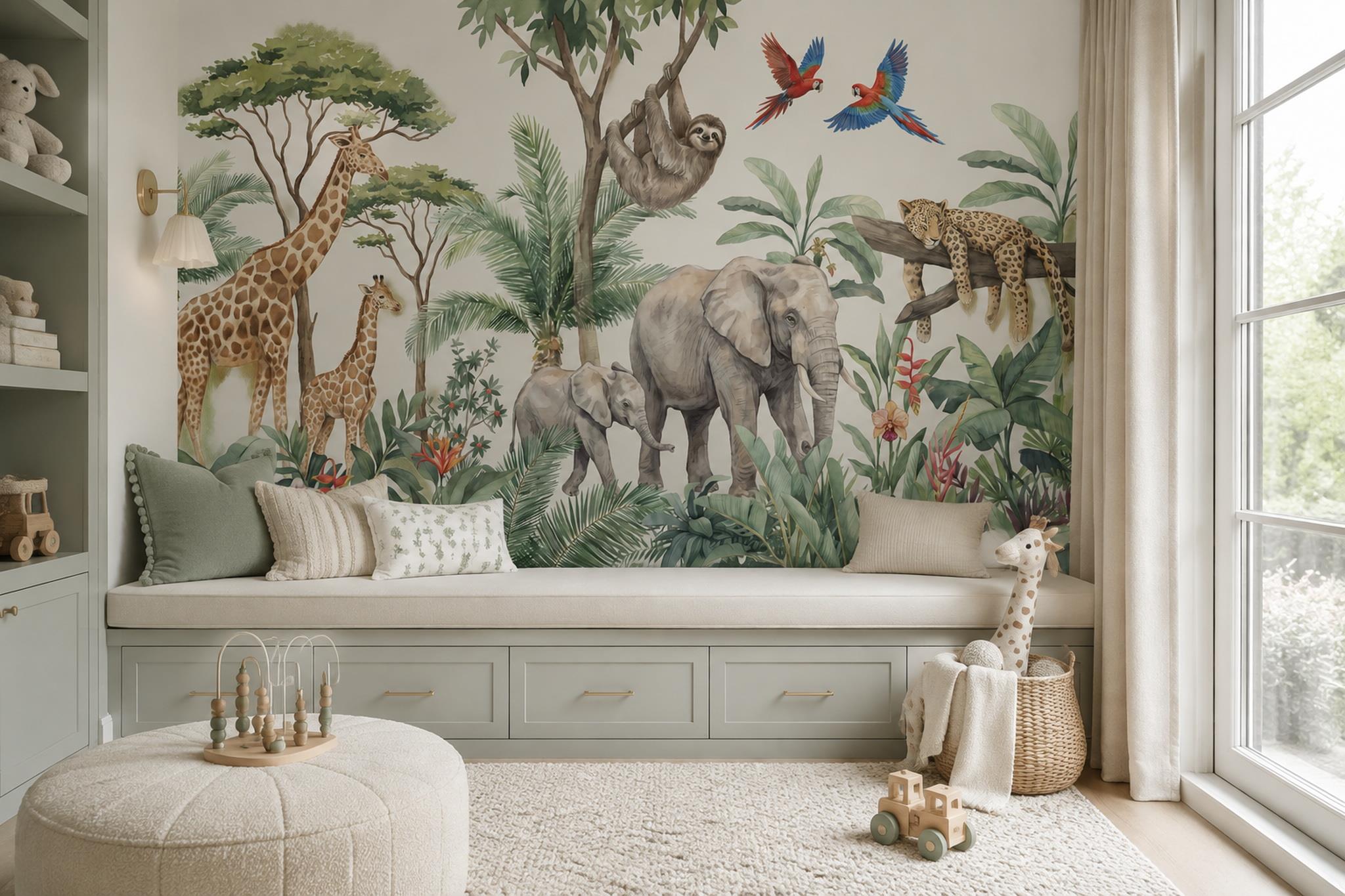 Tan And Neutral Abstract Forms Wallpaper Mural Layered Accent-wall-wallpaper-murals, Peel-and-stick Finish