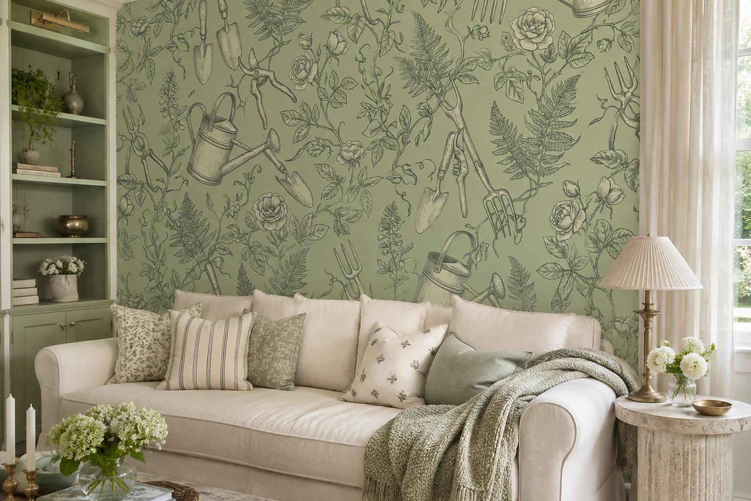 Tan And Neutral Abstract Forms Wallpaper Mural Layered Decorative Living-room-wallpaper-murals, Shown In A Living Room, Peel-and-stick Finish