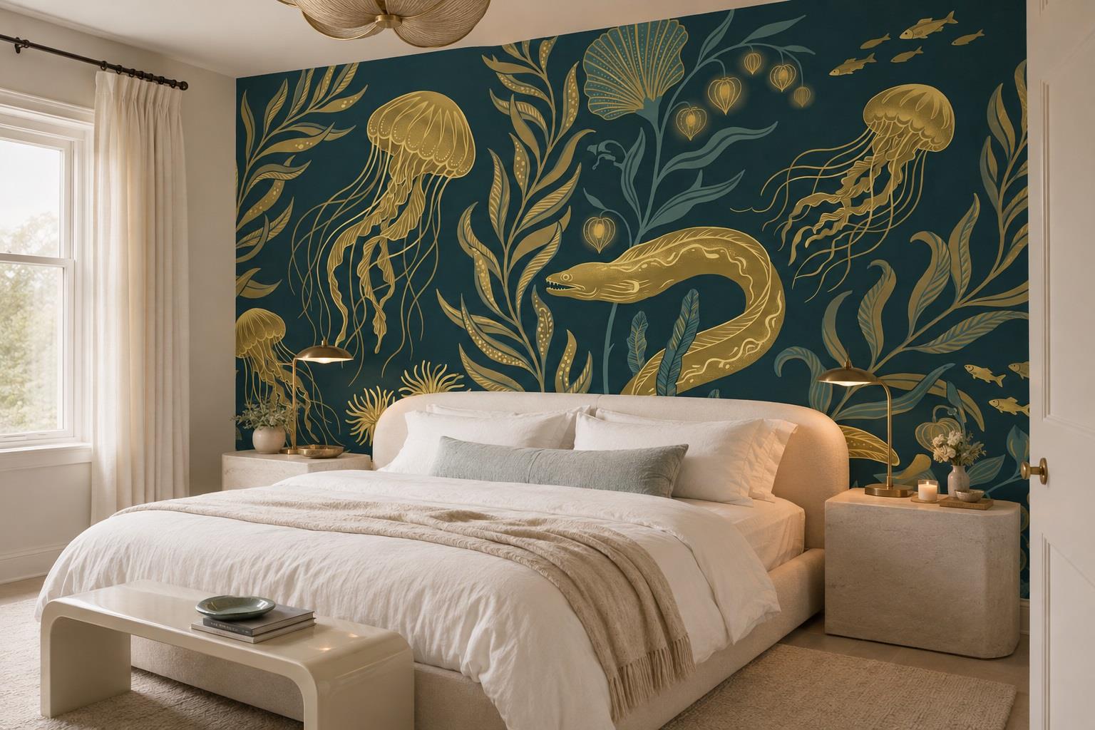 Tan And Neutral Abstract Forms Wallpaper Mural Layered Layered Bedroom-wallpaper-murals, Peel-and-stick Finish