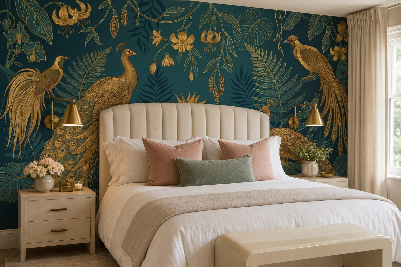 Tan And Neutral Abstract Forms Wallpaper Mural Layered Atmospheric Bedroom-wallpaper-murals, Peel-and-stick Finish