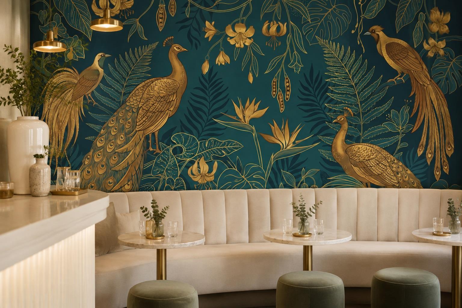 Tan And Neutral Abstract Forms Wallpaper Mural Layered Atmospheric Accent-wall-wallpaper-murals, Peel-and-stick Finish