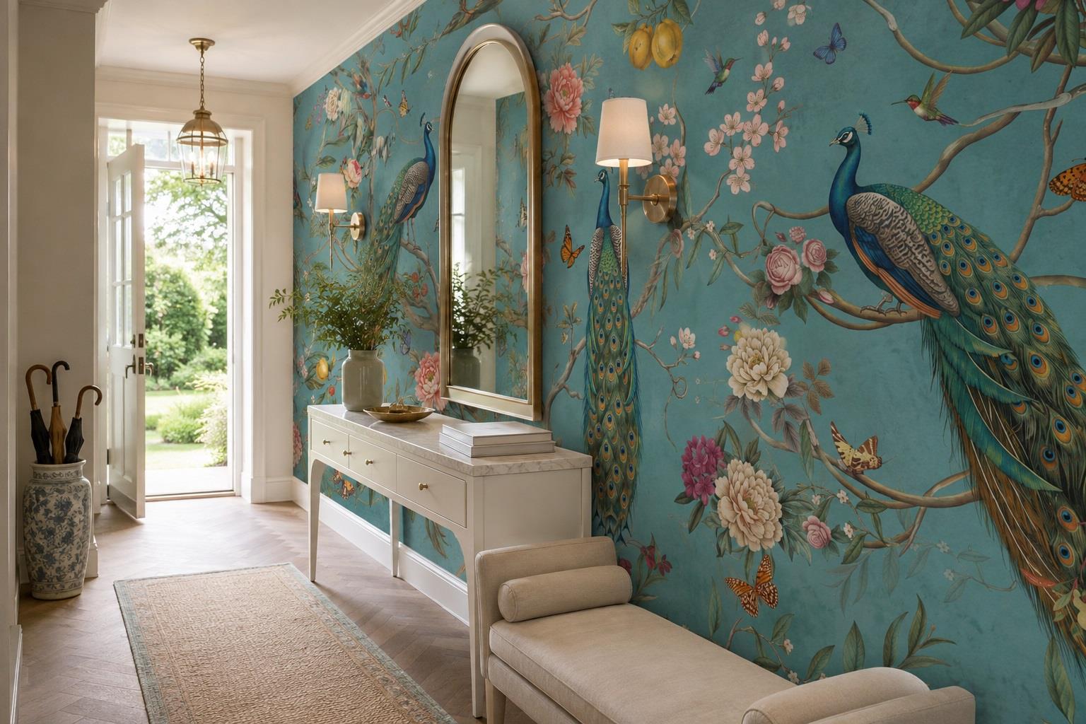 Tan And Neutral Abstract Forms Wallpaper Mural Layered Illustrated Entryway-wallpaper-murals, Peel-and-stick Finish
