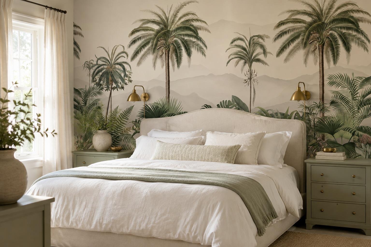 Tan And Neutral Abstract Forms Wallpaper Mural Layered Brushwork Bedroom-wallpaper-murals, Peel-and-stick Finish