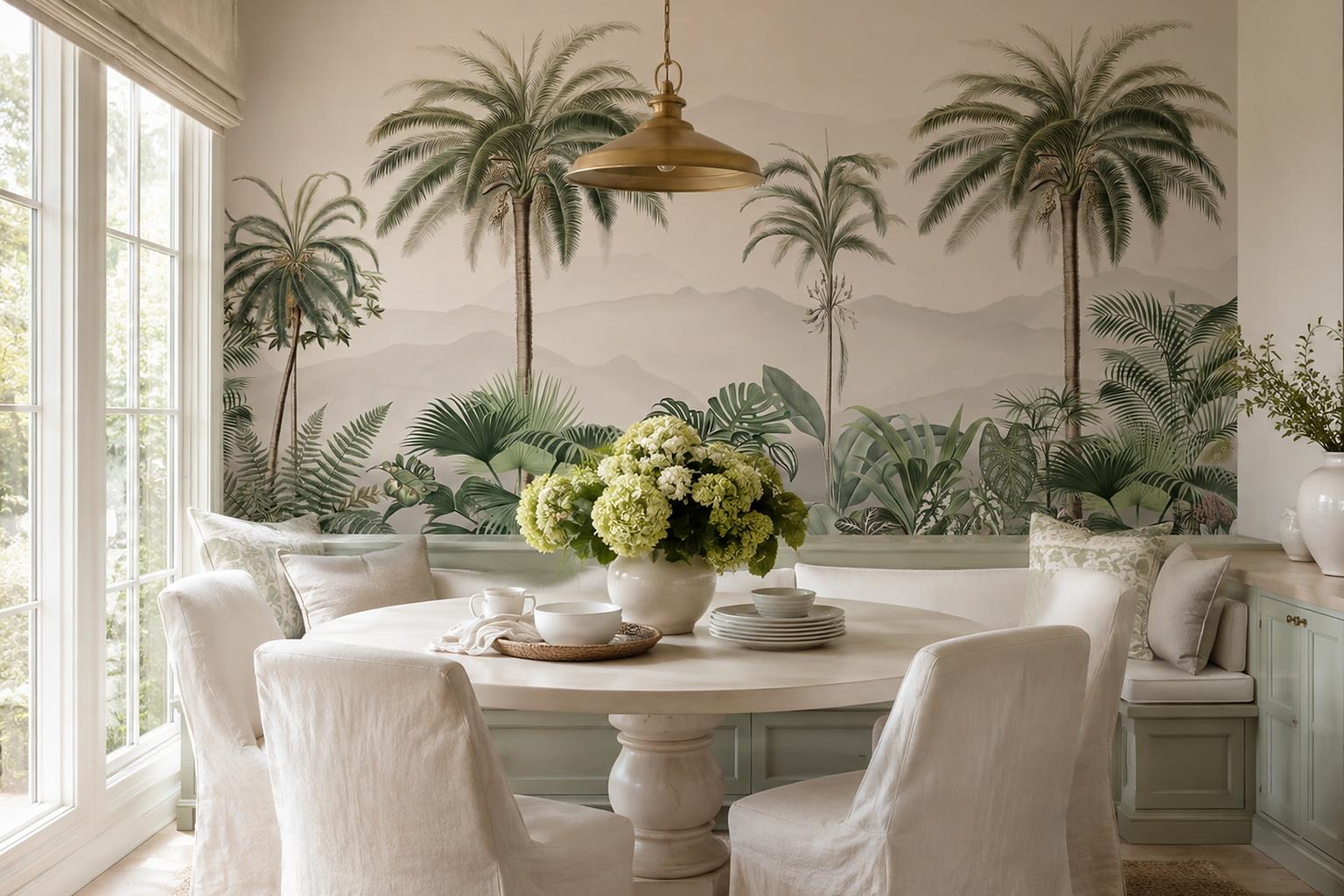 Tan And Neutral Abstract Forms Wallpaper Mural Layered Brushwork Dining-room-wallpaper-murals, Peel-and-stick Finish