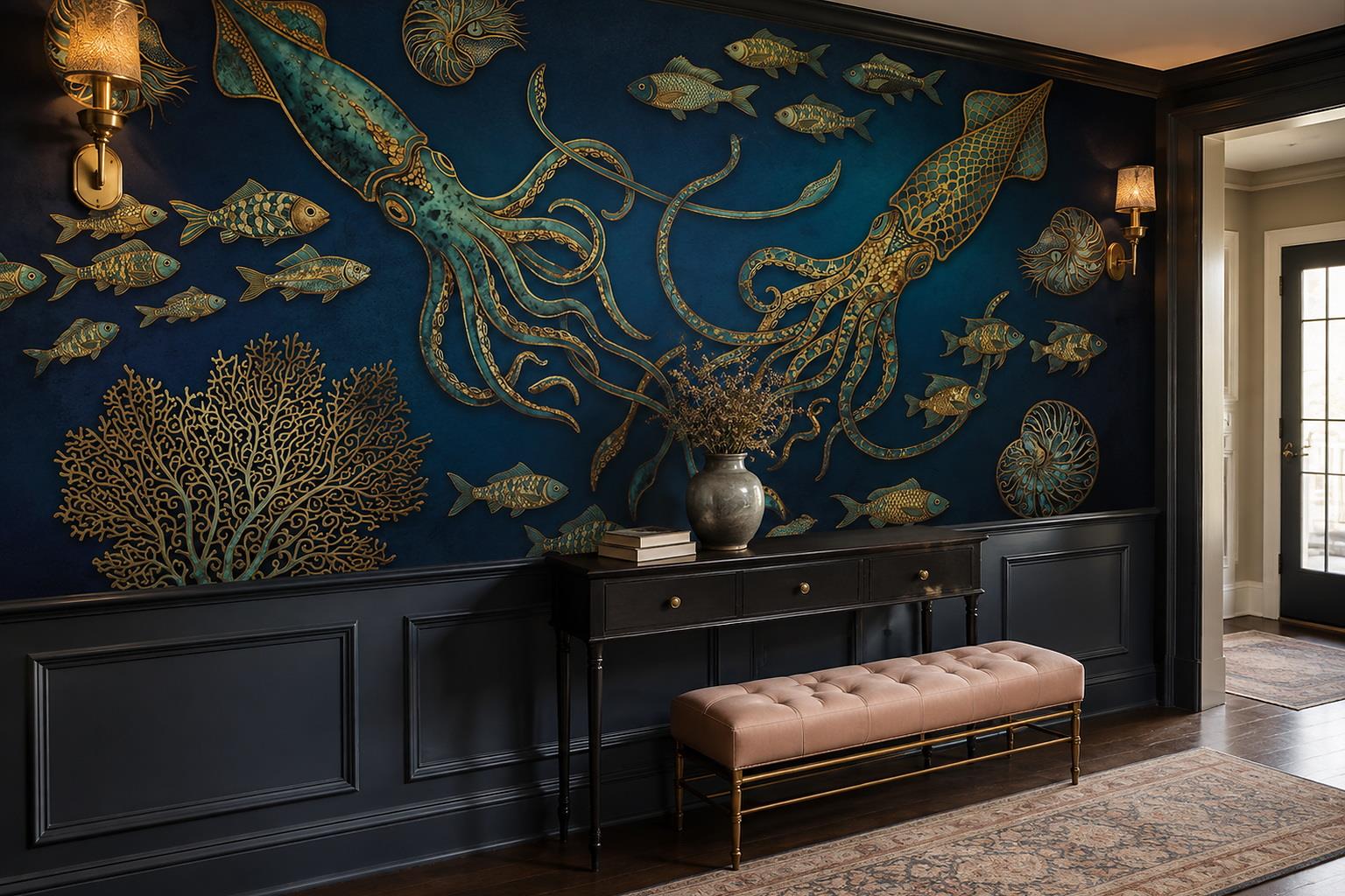 Tan And Neutral Abstract Forms Wallpaper Mural Layered Surface Entryway-wallpaper-murals, Peel-and-stick Finish