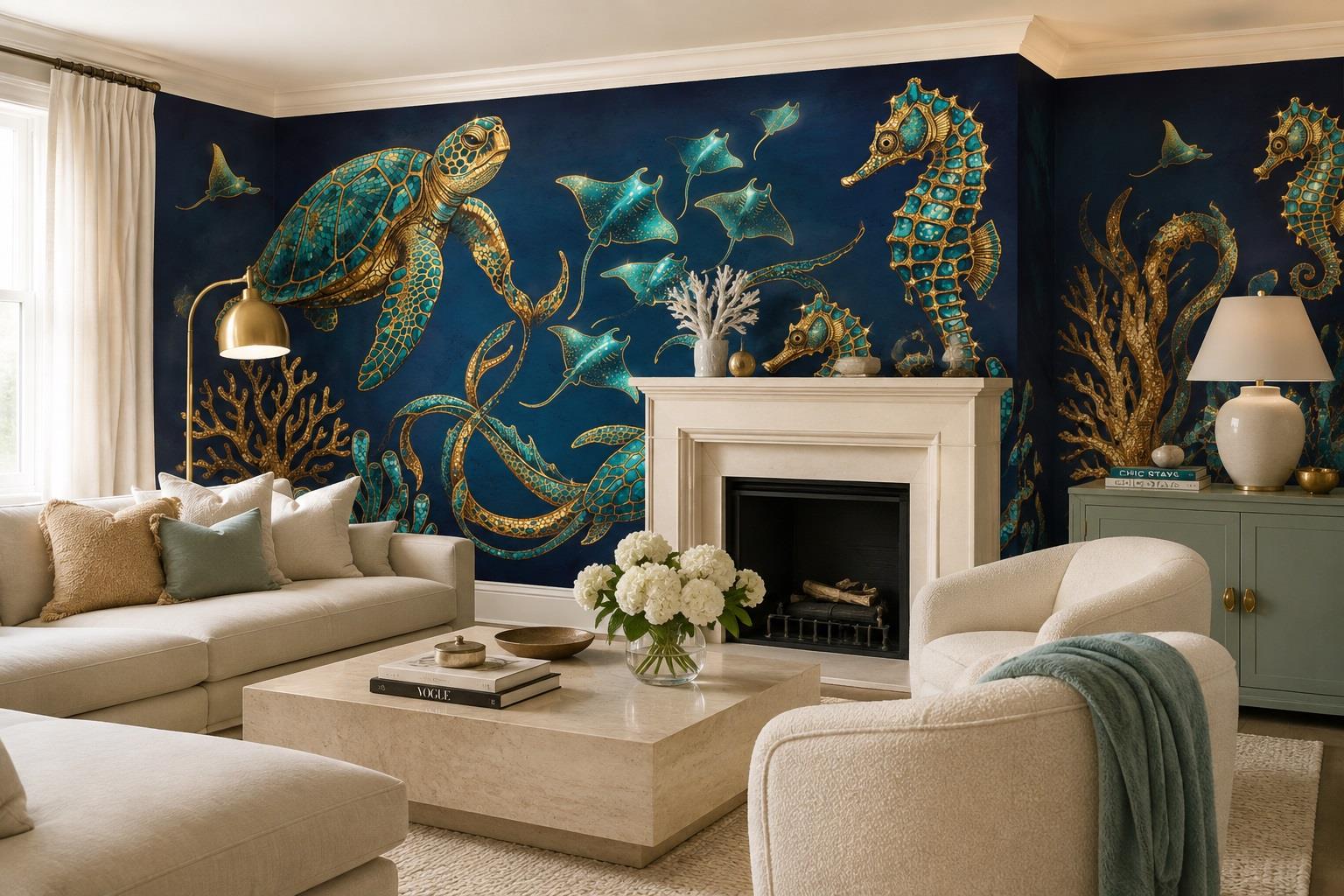 Tan And Neutral Abstract Forms Wallpaper Mural Layered Contour Living-room-wallpaper-murals, Shown In A Living Room, Peel-and-stick Finish