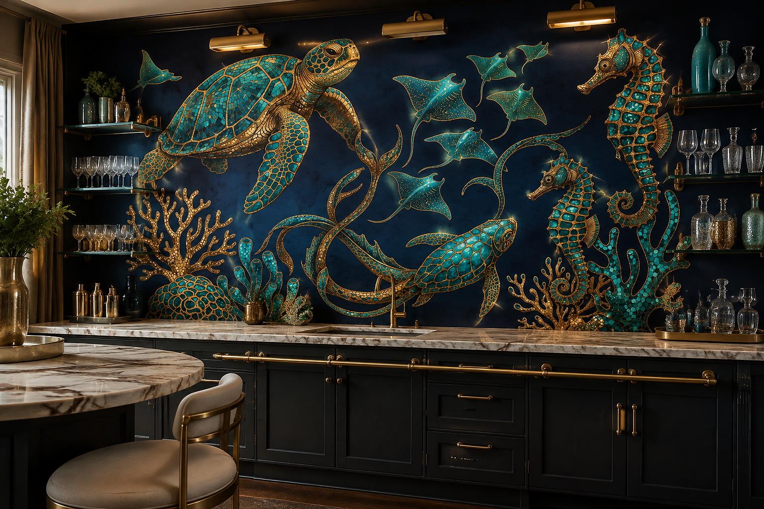 Sea Turtles And Rays Wallpaper Mural — Wallpaper Mural Design, Peel-and-stick Finish