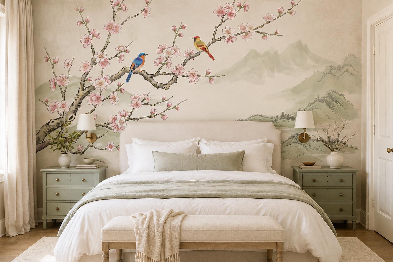 Tan And Neutral Abstract Forms Wallpaper Mural Layered Quiet Bedroom-wallpaper-murals, Peel-and-stick Finish