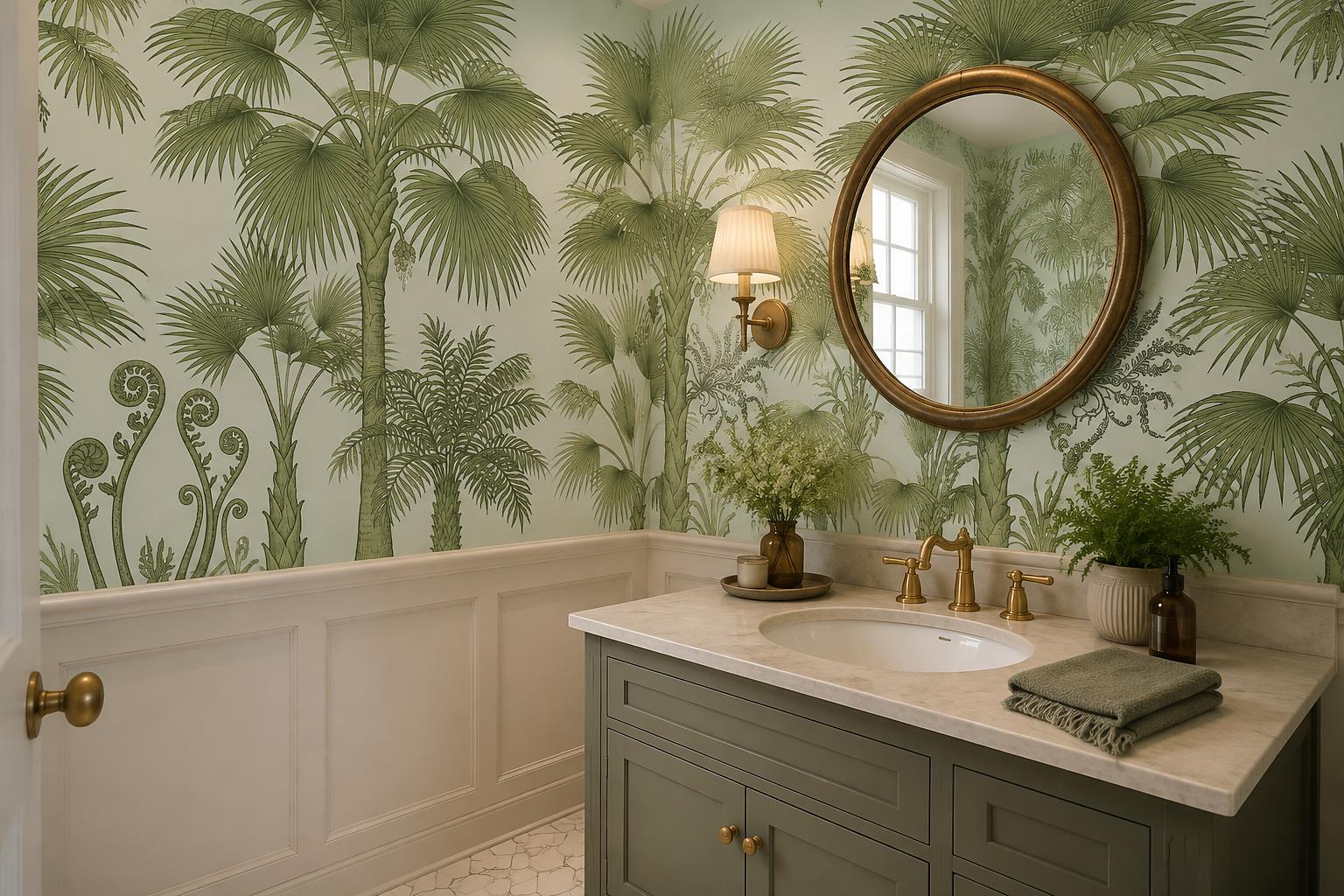 Green Palm Fronds Wallpaper — Wallpaper Mural Design, Peel-and-stick Finish