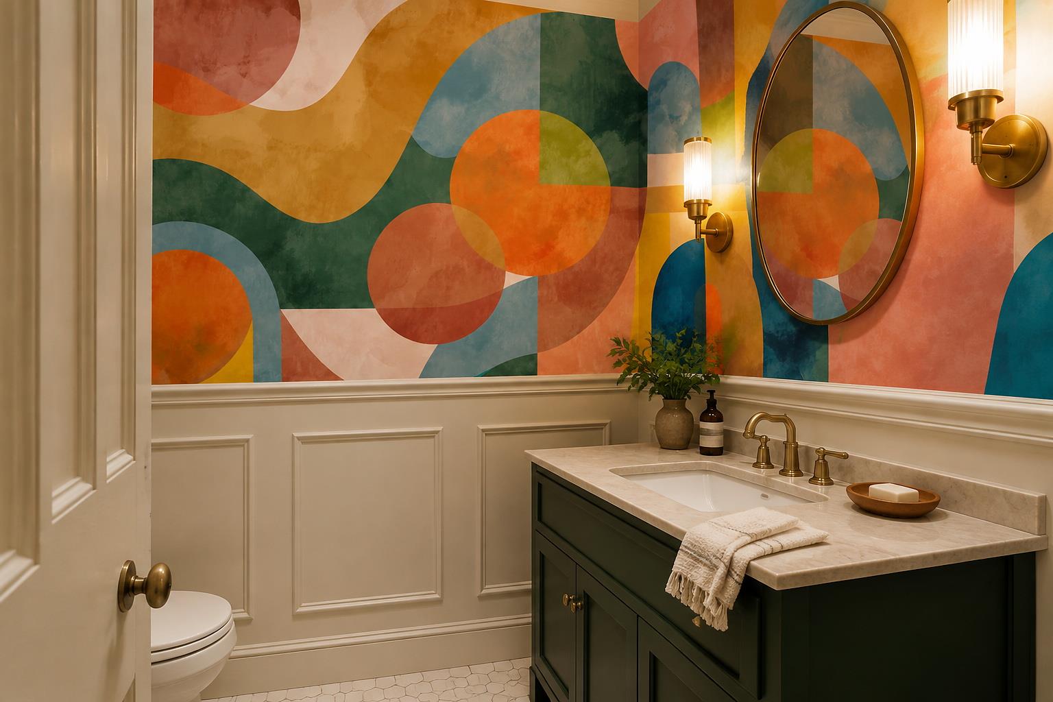 Tan And Neutral Abstract Forms Wallpaper Mural Layered Balanced Accent-wall-wallpaper-murals, Peel-and-stick Finish
