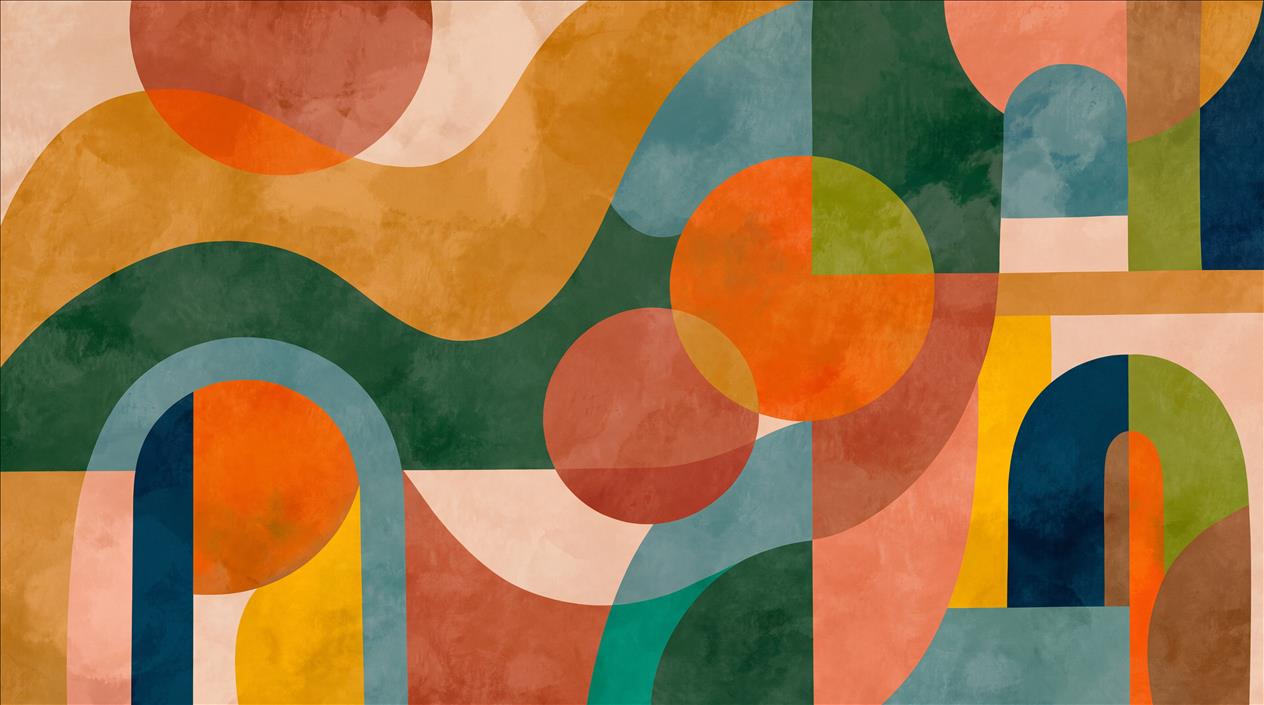Tan And Neutral Abstract Forms Wallpaper Mural Layered Balanced Accent-wall-wallpaper-murals, Peel-and-stick Finish