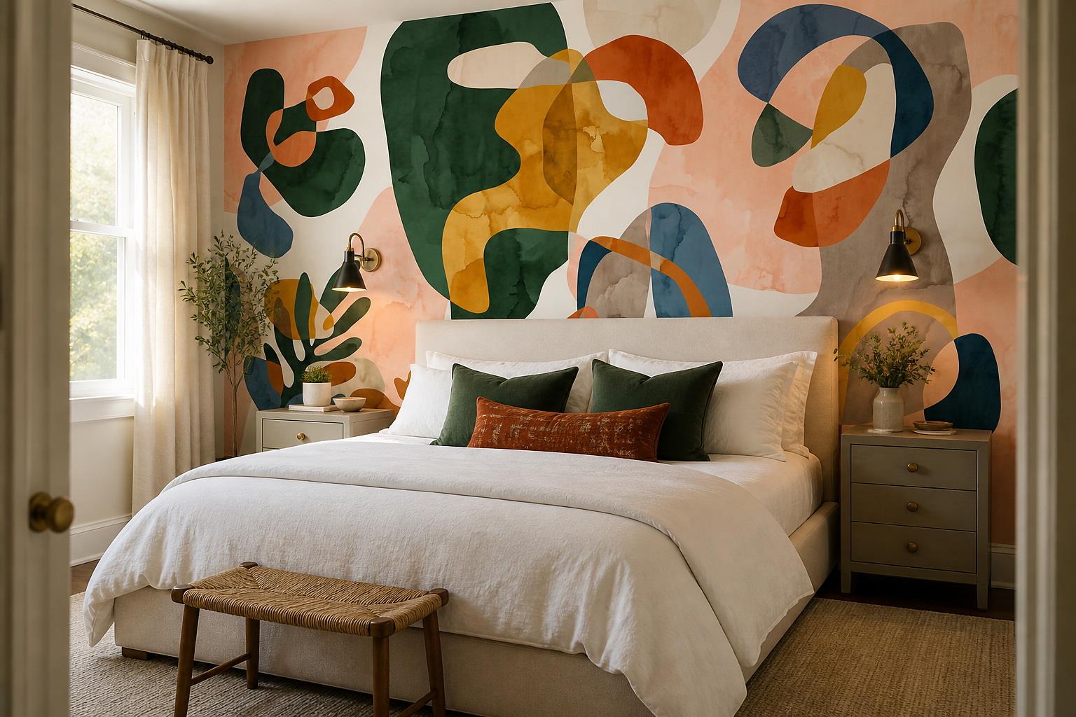 Tan And Neutral Abstract Forms Wallpaper Mural Layered Abstract Bedroom-wallpaper-murals, Peel-and-stick Finish