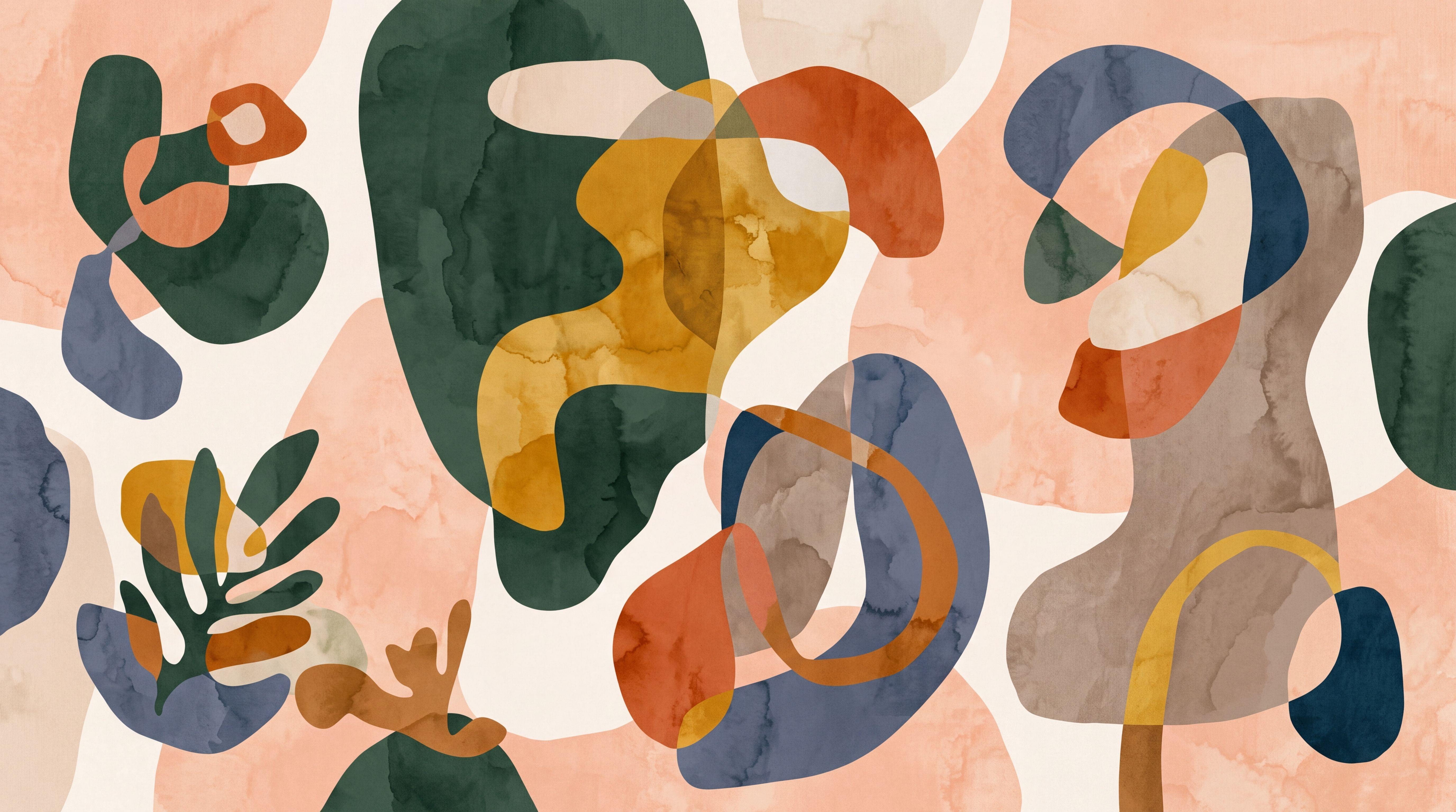 Tan And Neutral Abstract Forms Wallpaper Mural Layered Abstract, Peel-and-stick Finish