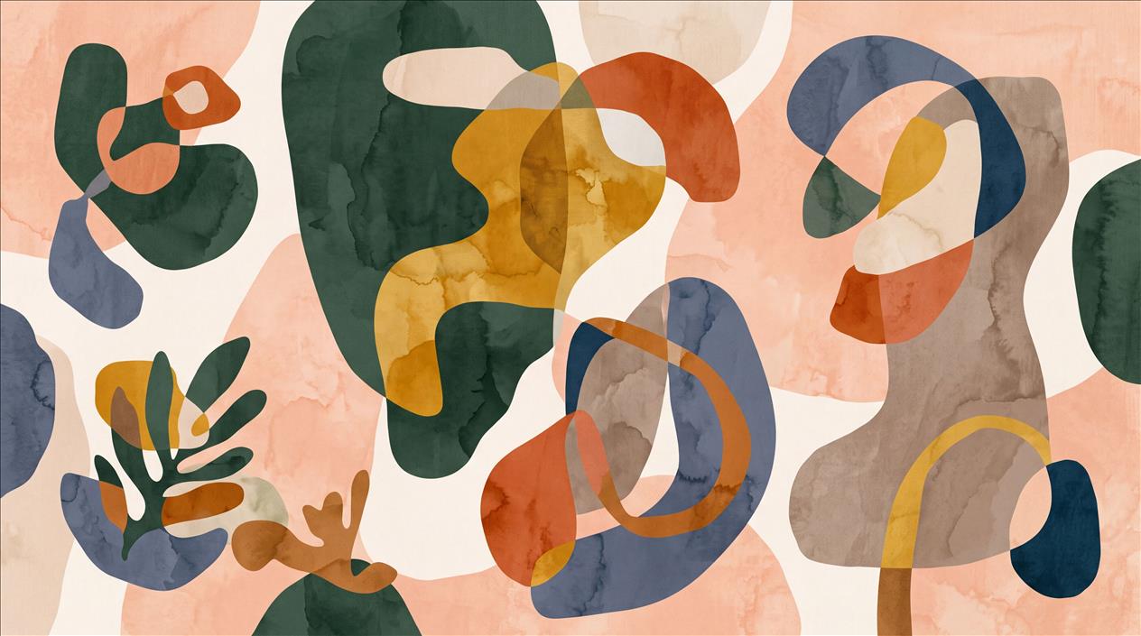 Tan And Neutral Abstract Forms Wallpaper Mural Layered Abstract Accent-wall-wallpaper-murals, Peel-and-stick Finish