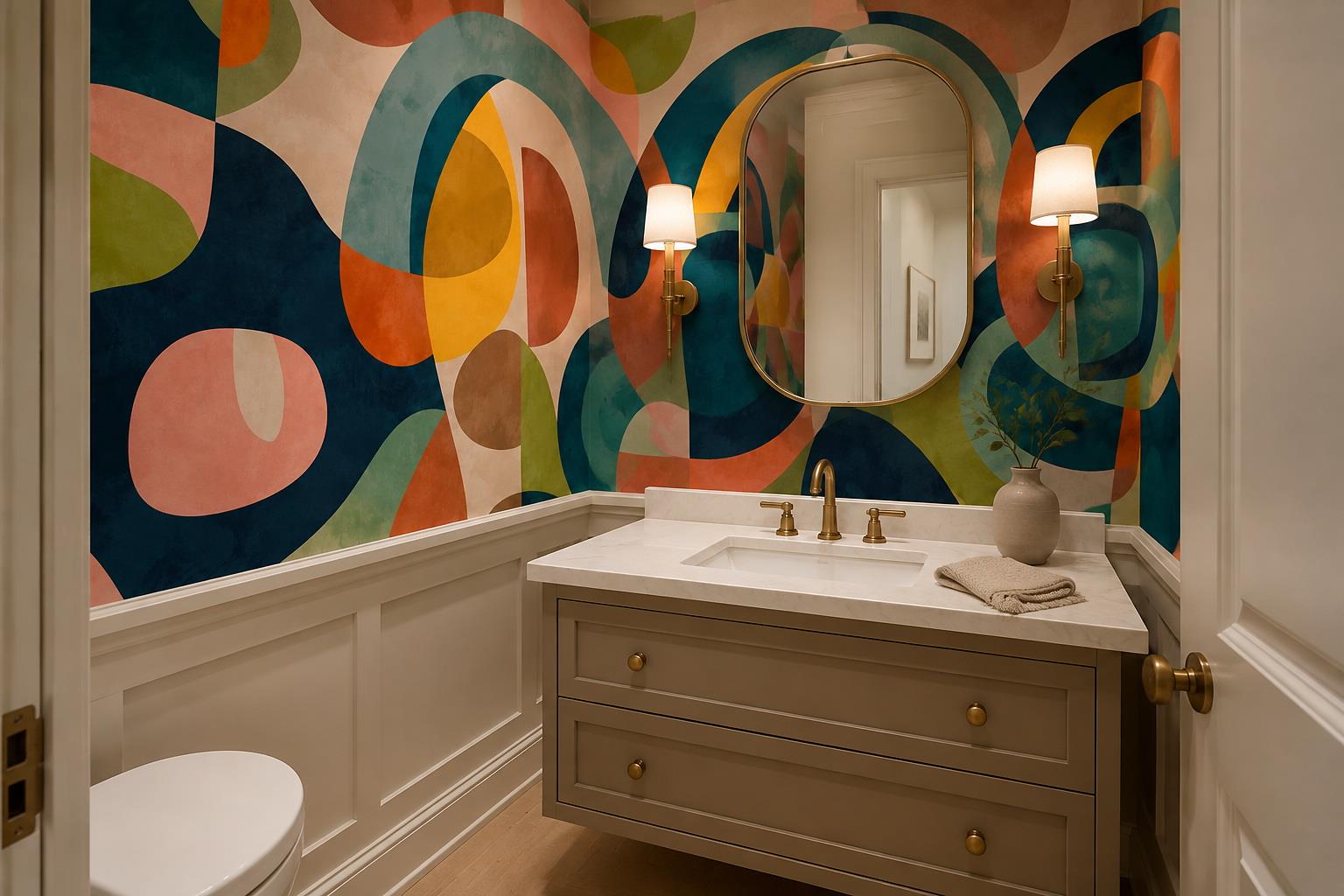 Tan And Neutral Abstract Forms Wallpaper Decorative Wallpaper Mural Accent-wall-wallpaper-murals, Peel-and-stick Finish