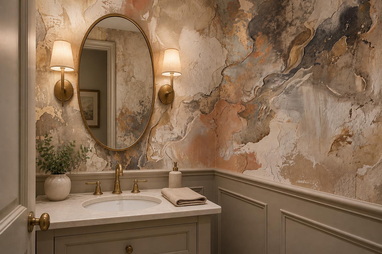 Tan And Neutral Abstract Forms Wallpaper Layered Wallpaper Mural Accent-wall-wallpaper-murals, Peel-and-stick Finish