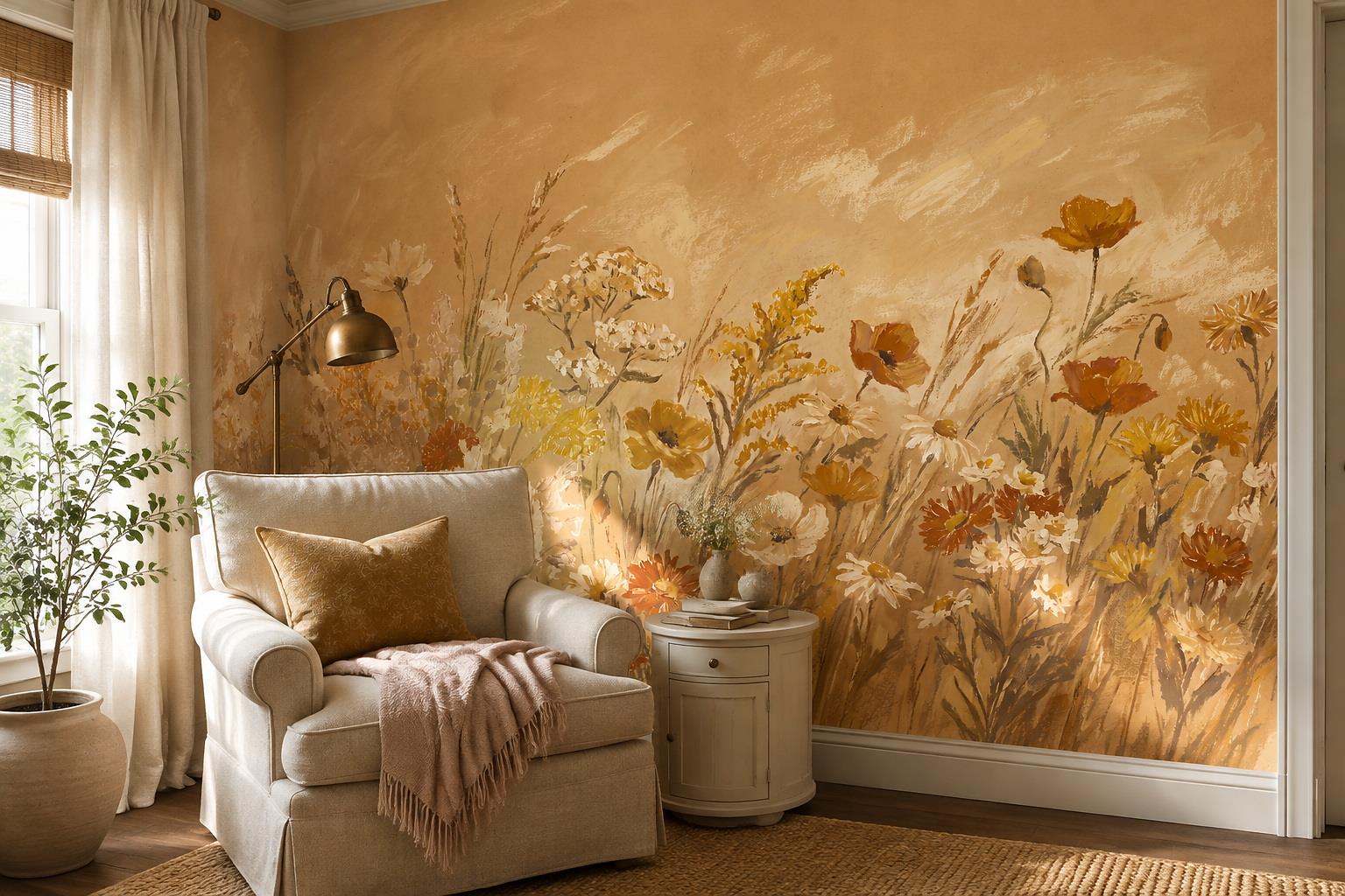 Tan And Neutral Abstract Forms Wallpaper Organic Wallpaper Mural Accent-wall-wallpaper-murals, Peel-and-stick Finish