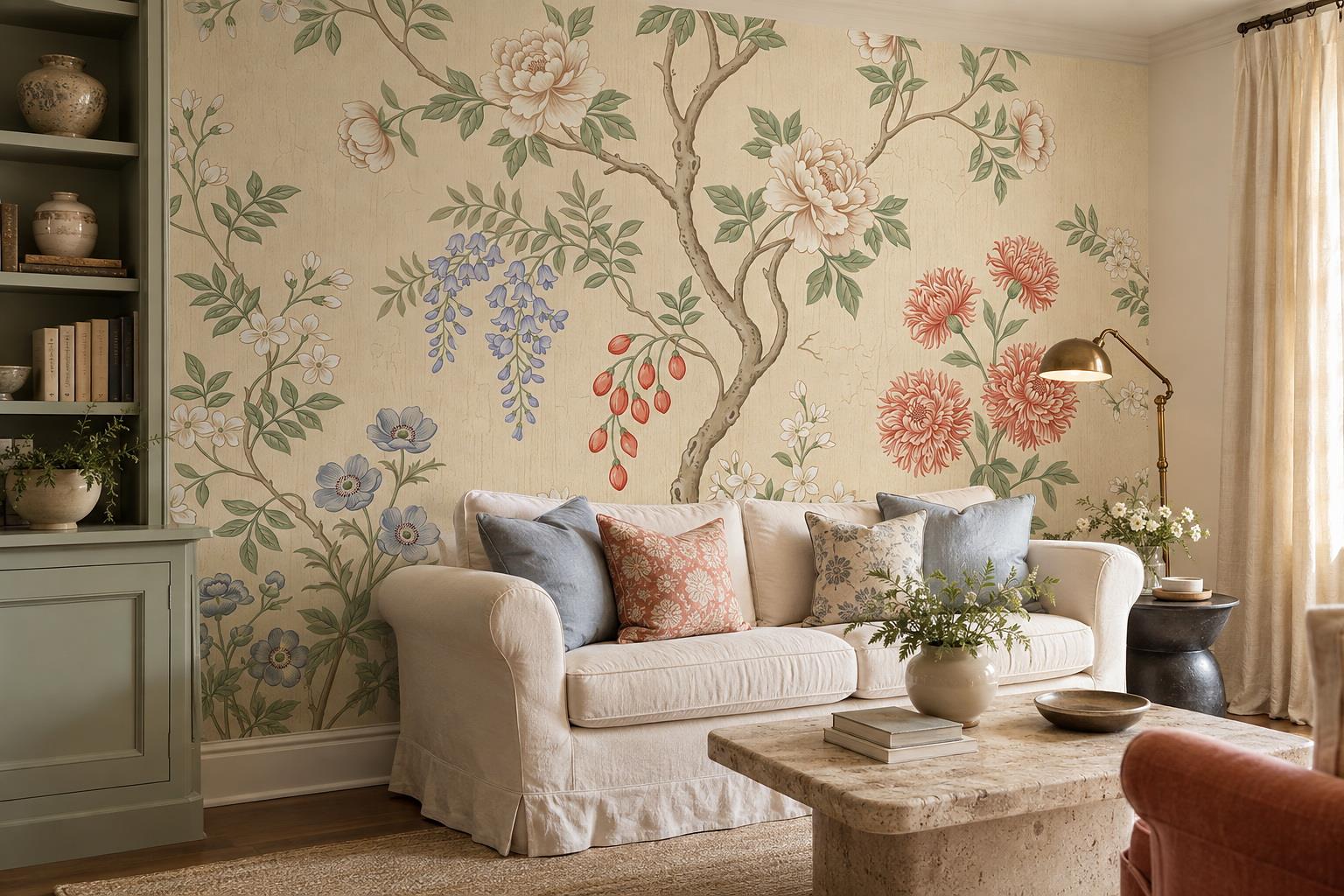 Tan And Neutral Abstract Forms Wallpaper Illustrated Wallpaper Mural Living-room-wallpaper-murals, Peel-and-stick Finish