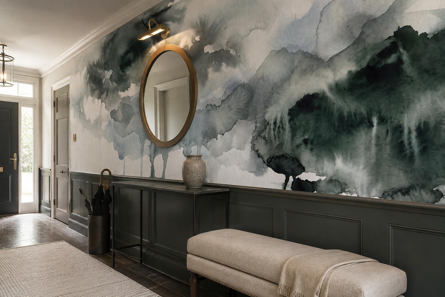 Tan And Neutral Abstract Forms Wallpaper Forms Wallpaper Mural Entryway-wallpaper-murals, Peel-and-stick Finish
