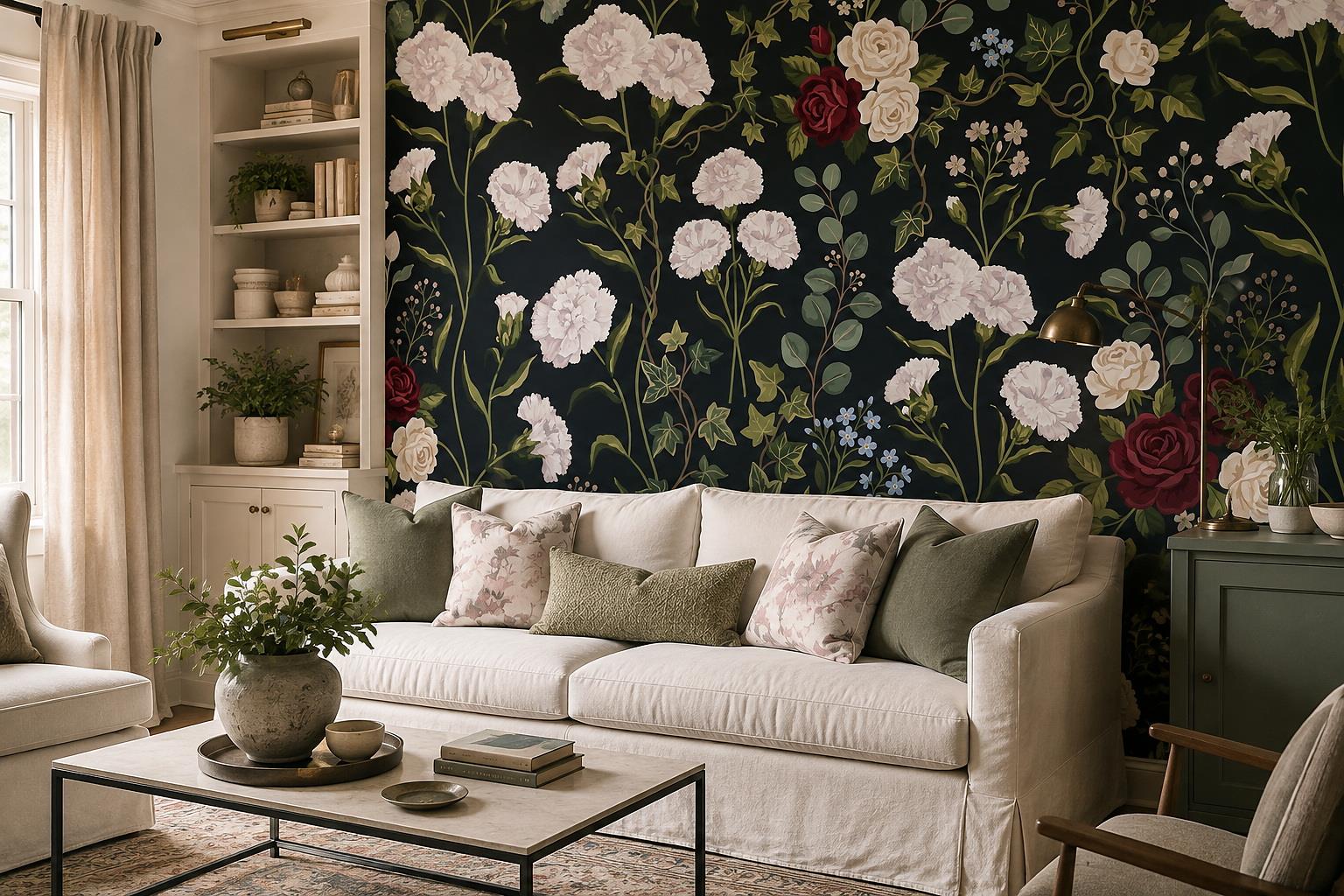 How to Choose Mural Wallpaper Behind a Sofa — wallpaper mural design preview, peel-and-stick finish