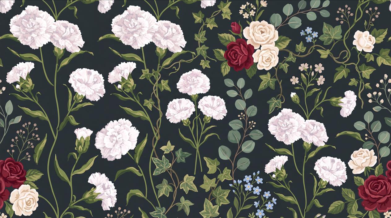 Flat floral mural design with large blossoms at varied heights for crop planning