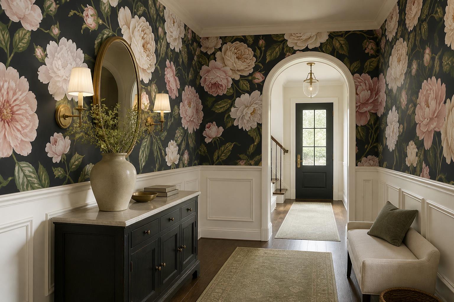 Tan And Neutral Abstract Forms Wallpaper Soft Wallpaper Mural Entryway-wallpaper-murals, Peel-and-stick Finish