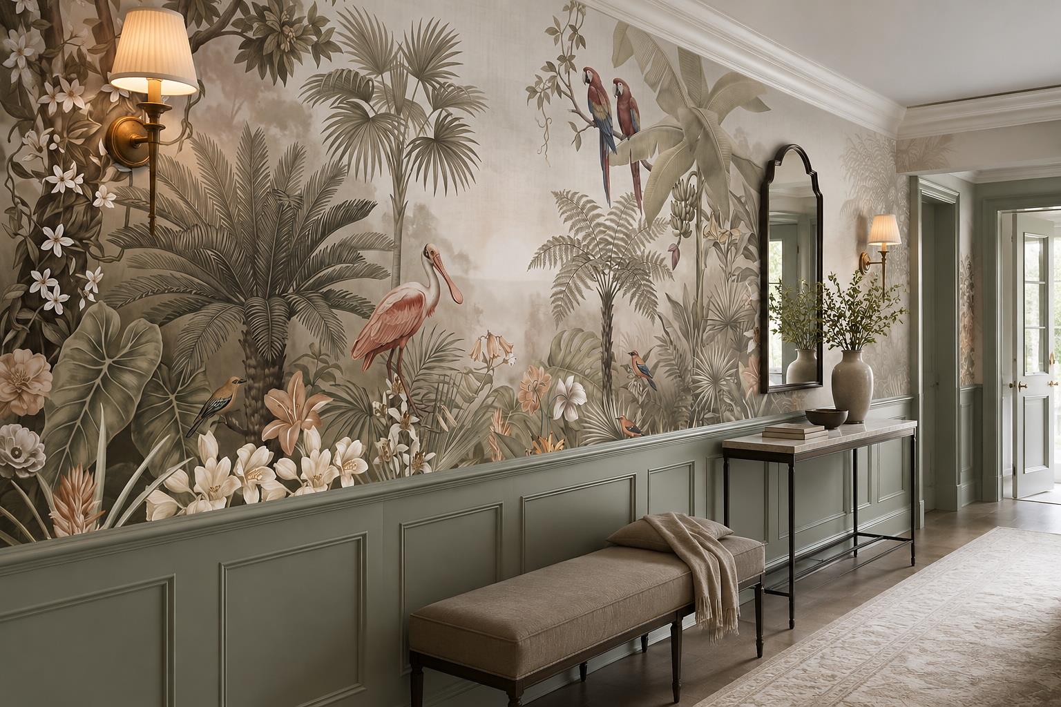Tan And Neutral Abstract Forms Wallpaper Gentle Wallpaper Mural Entryway-wallpaper-murals, Peel-and-stick Finish