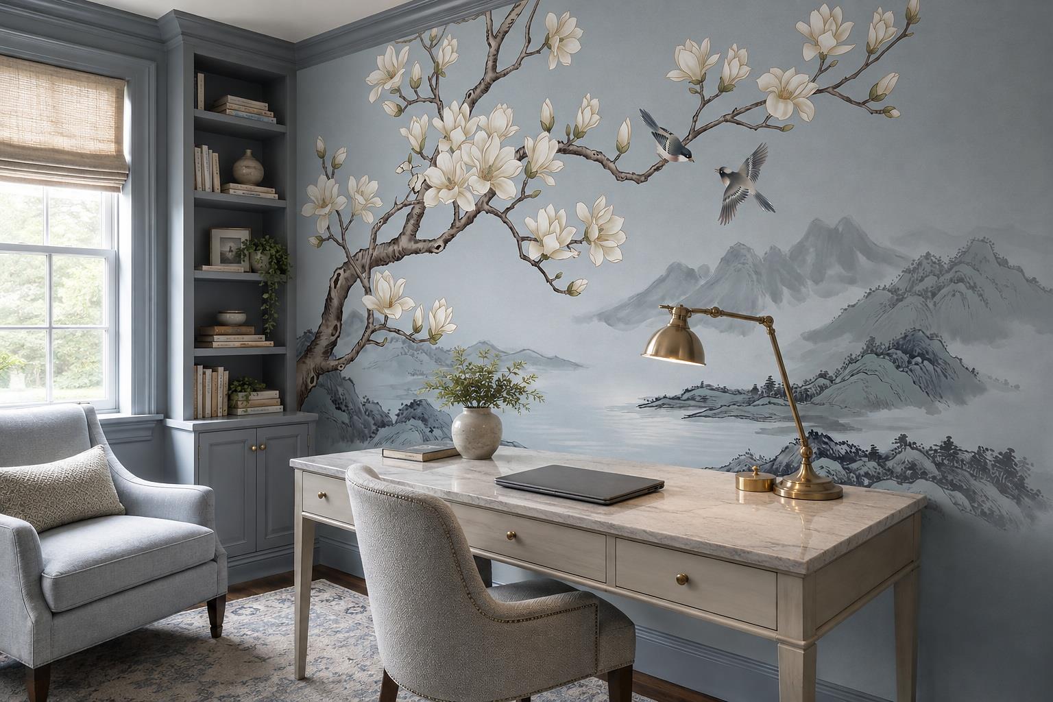 Tan And Neutral Abstract Forms Painterly Layered Wallpaper Mural Accent-wall-wallpaper-murals, Peel-and-stick Finish