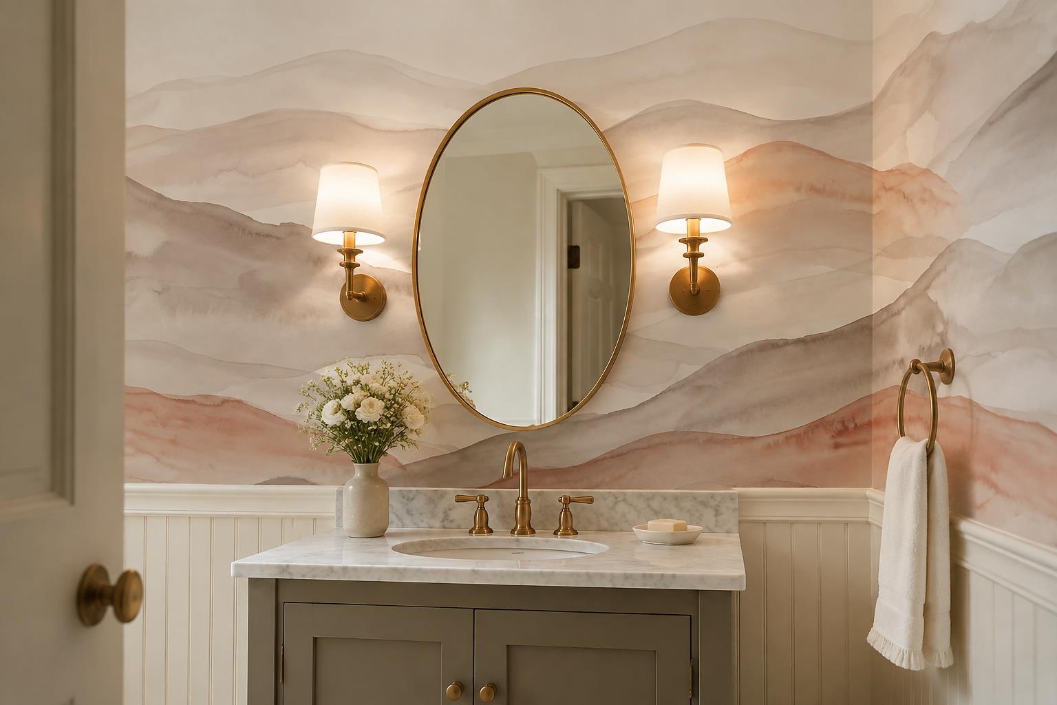 Tan And Neutral Abstract Forms Painterly Textured Wallpaper Mural Accent-wall-wallpaper-murals, Peel-and-stick Finish