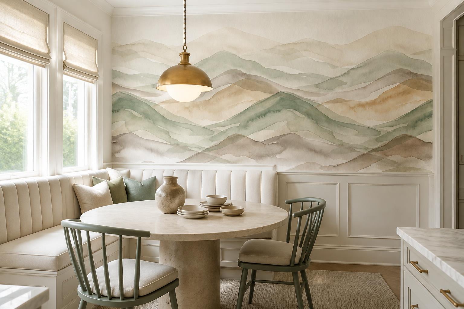 Tan And Neutral Abstract Forms Painterly Organic Wallpaper Mural Dining-room-wallpaper-murals, Peel-and-stick Finish