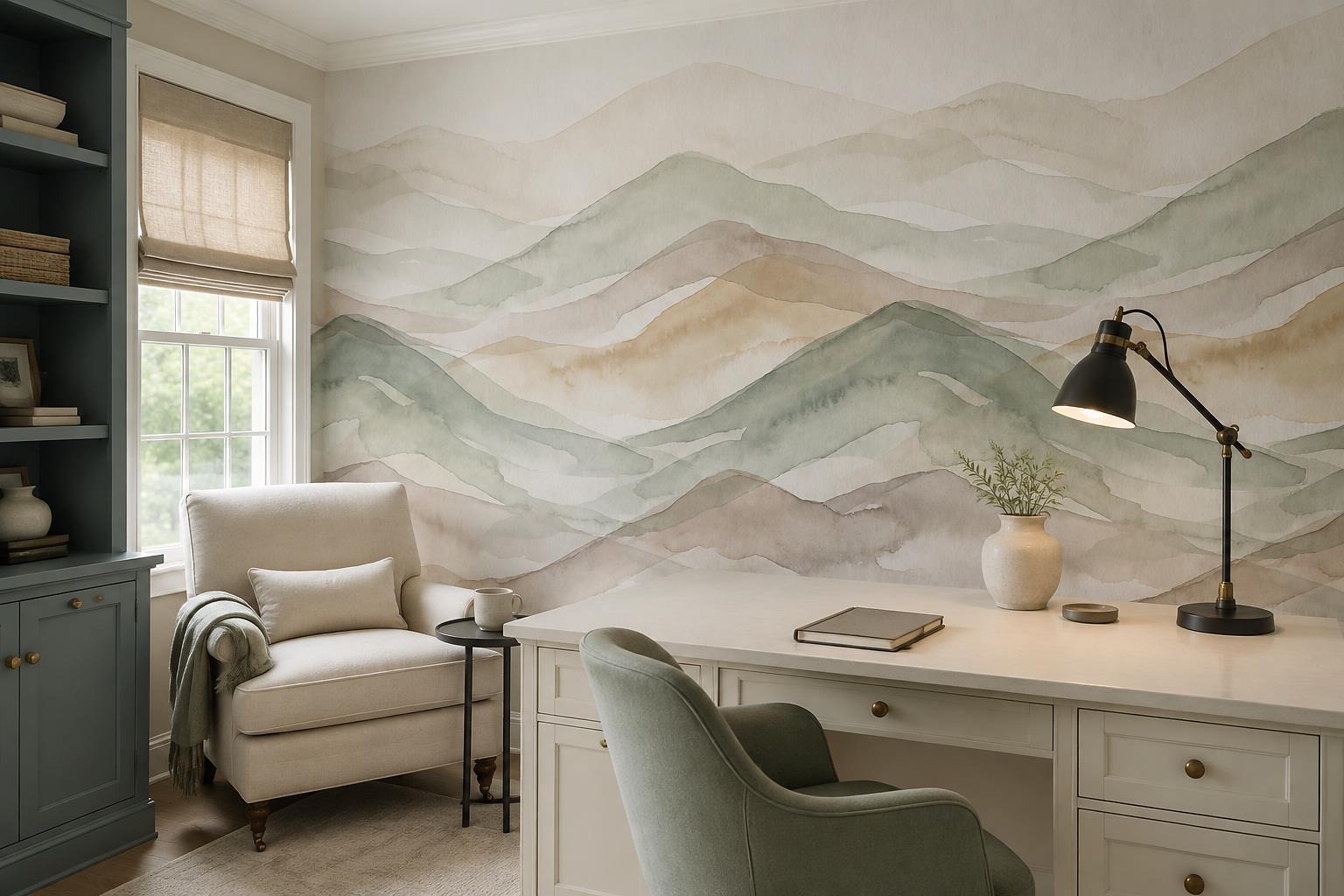 Tan And Neutral Abstract Forms Painterly Organic Wallpaper Mural Accent-wall-wallpaper-murals, Peel-and-stick Finish