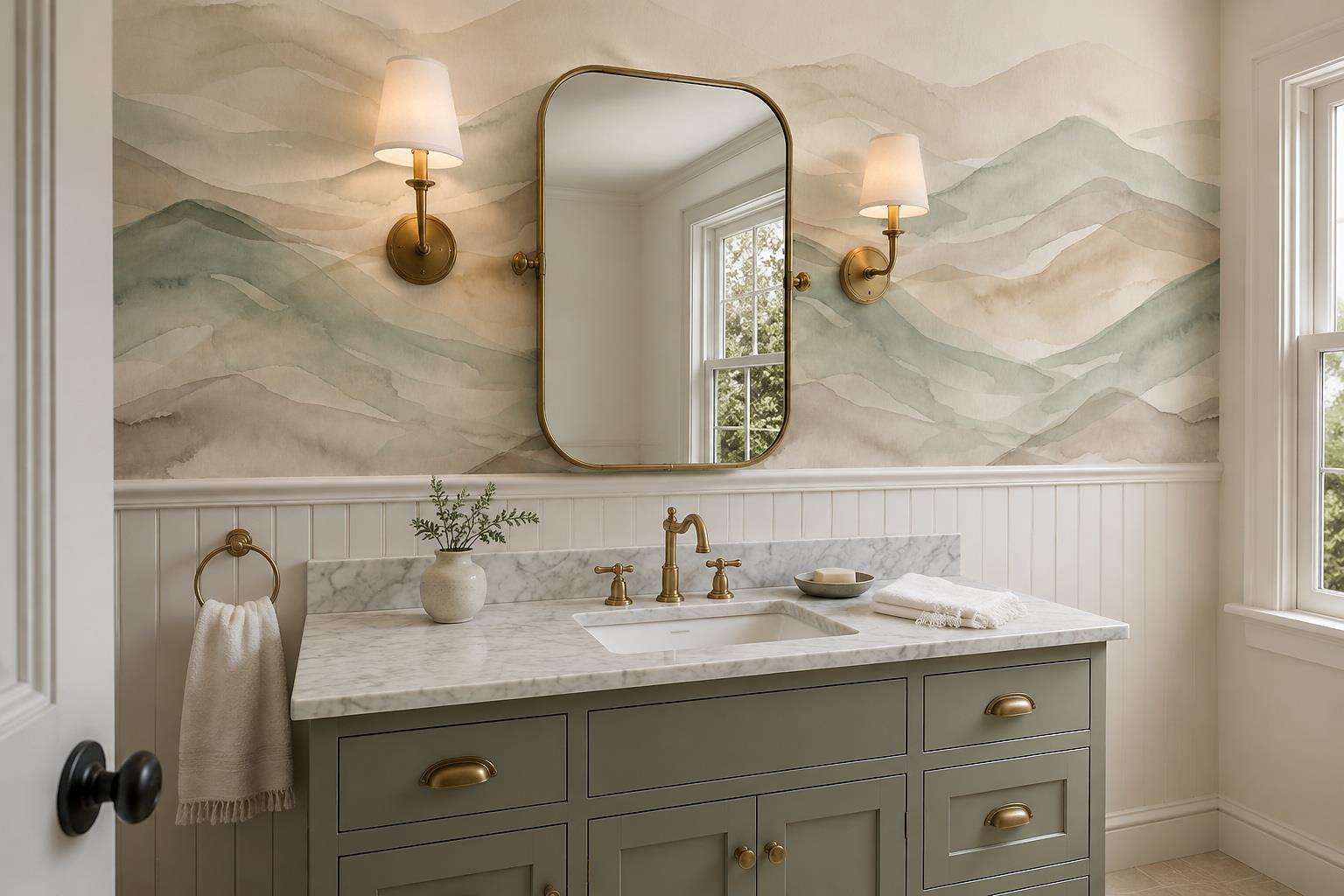 Tan And Neutral Abstract Forms Painterly Organic Wallpaper Mural Accent-wall-wallpaper-murals, Peel-and-stick Finish