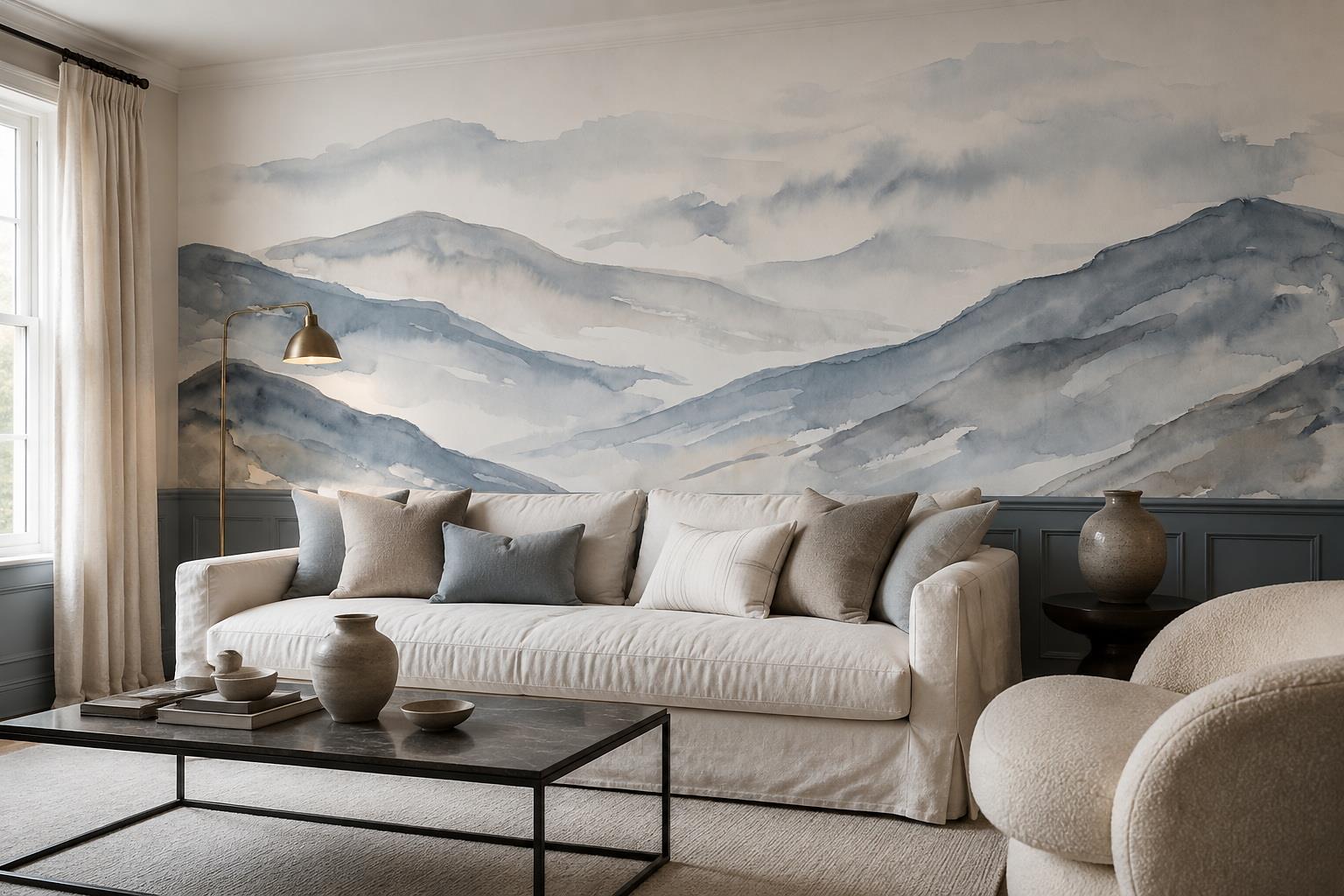 Tan And Neutral Abstract Forms Painterly Atmospheric Wallpaper Mural Living-room-wallpaper-murals, Peel-and-stick Finish