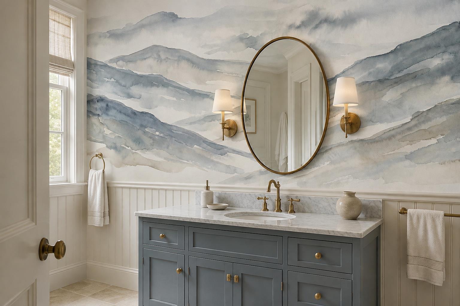 Tan And Neutral Abstract Forms Painterly Atmospheric Wallpaper Mural Accent-wall-wallpaper-murals, Peel-and-stick Finish