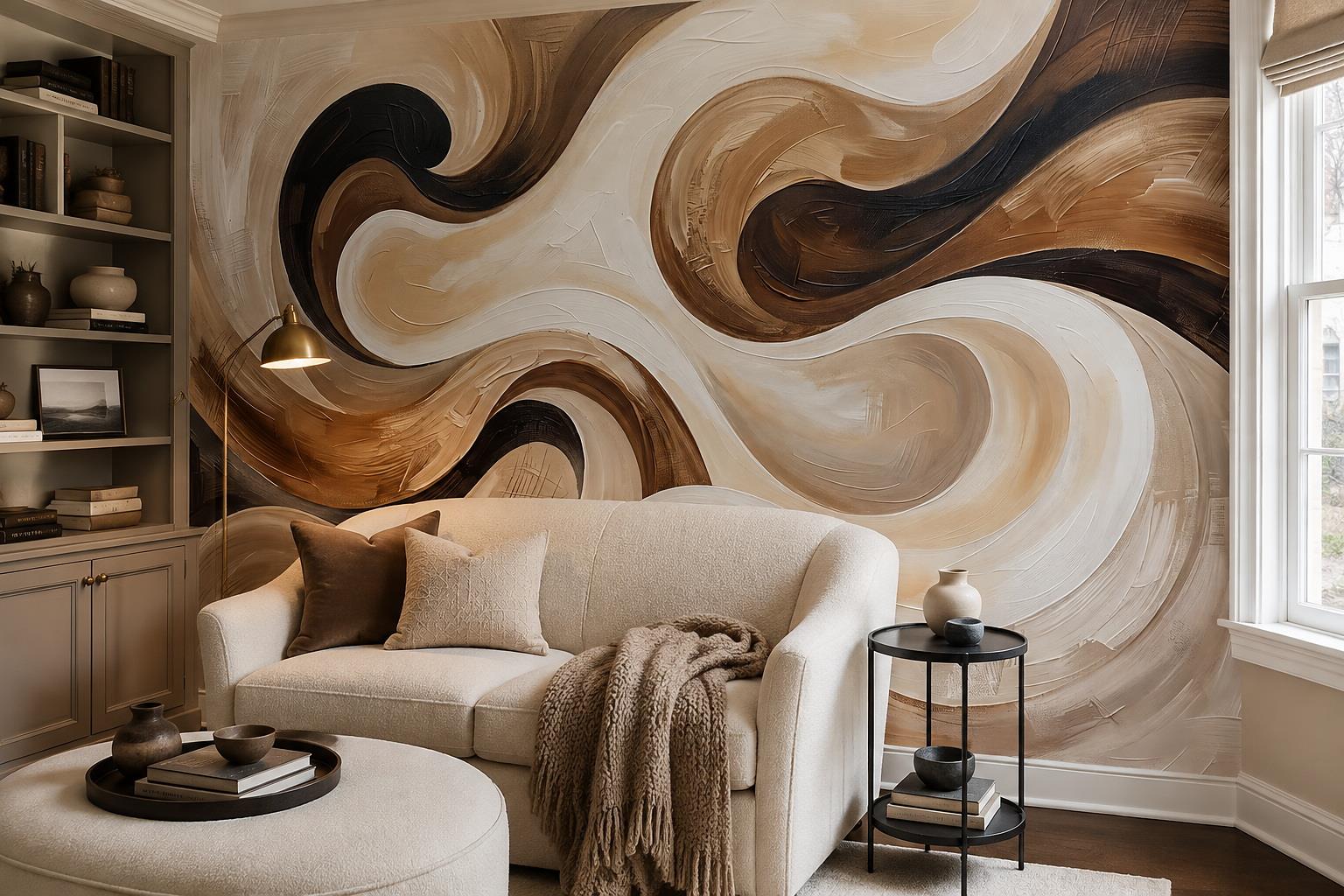 Taupe And Charcoal Flowing Abstract Wallpaper Mural — Wallpaper Mural Design, Peel-and-stick Finish