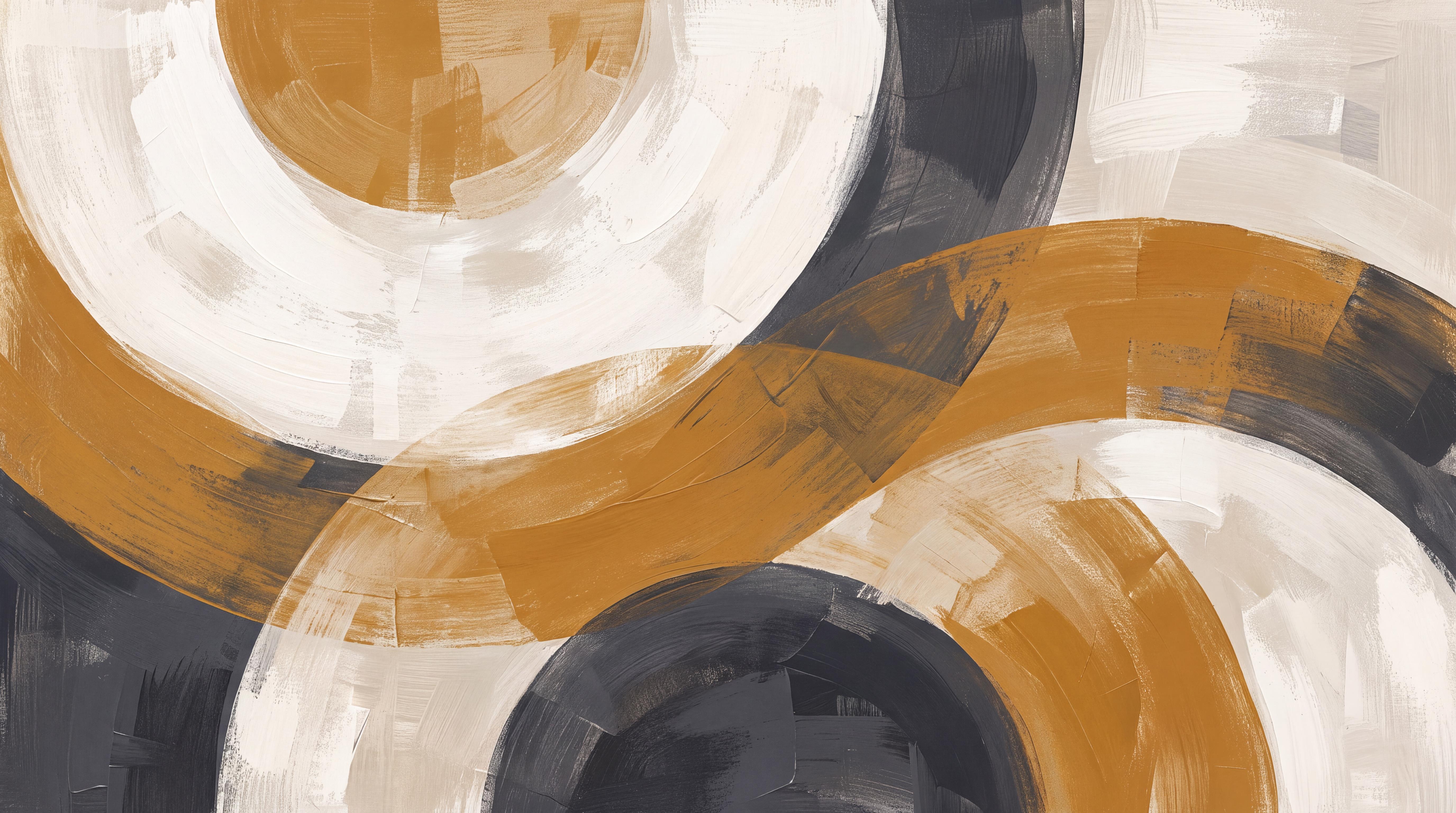 Tan And Neutral Abstract Forms Painterly Curved Wallpaper Mural, Peel-and-stick Finish