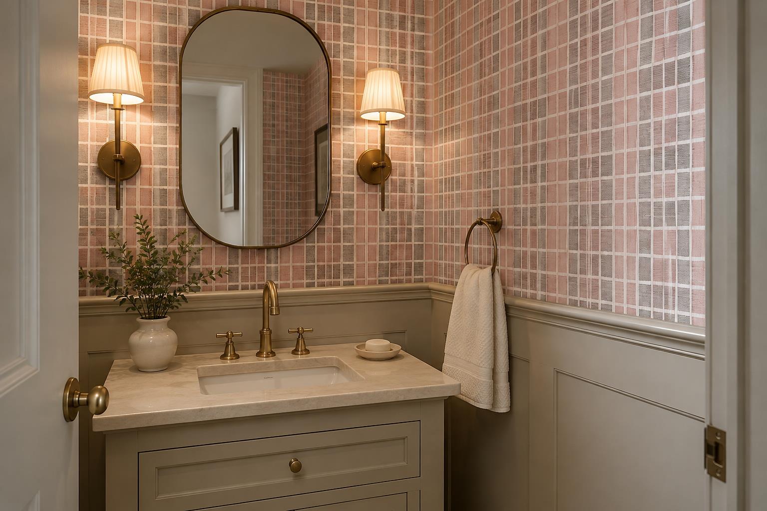 Tan And Neutral Abstract Painterly Hand Painted Wallpaper Mural Accent-wall-wallpaper-murals, Peel-and-stick Finish