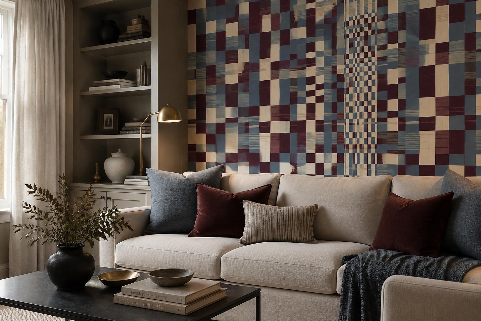 Earth-tone Patchwork Grid Wallpaper Mural — Wallpaper Mural Design, Peel-and-stick Finish