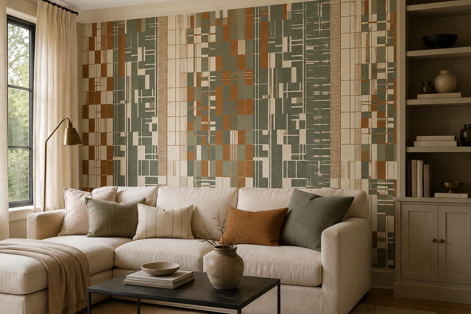 Tan And Neutral Abstract Forms Painterly Surface Wallpaper Mural Living-room-wallpaper-murals, Shown In A Living Room, Peel-and-stick Finish
