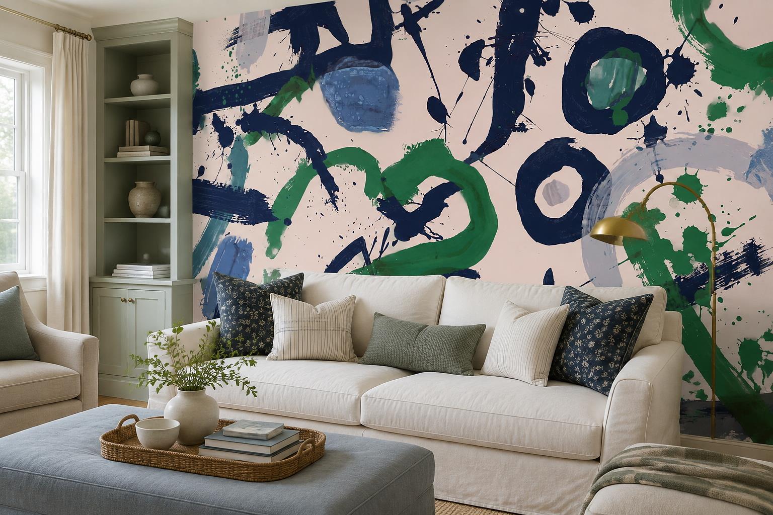 Tan And Neutral Abstract Forms Painterly Tones Wallpaper Mural Living-room-wallpaper-murals, Peel-and-stick Finish