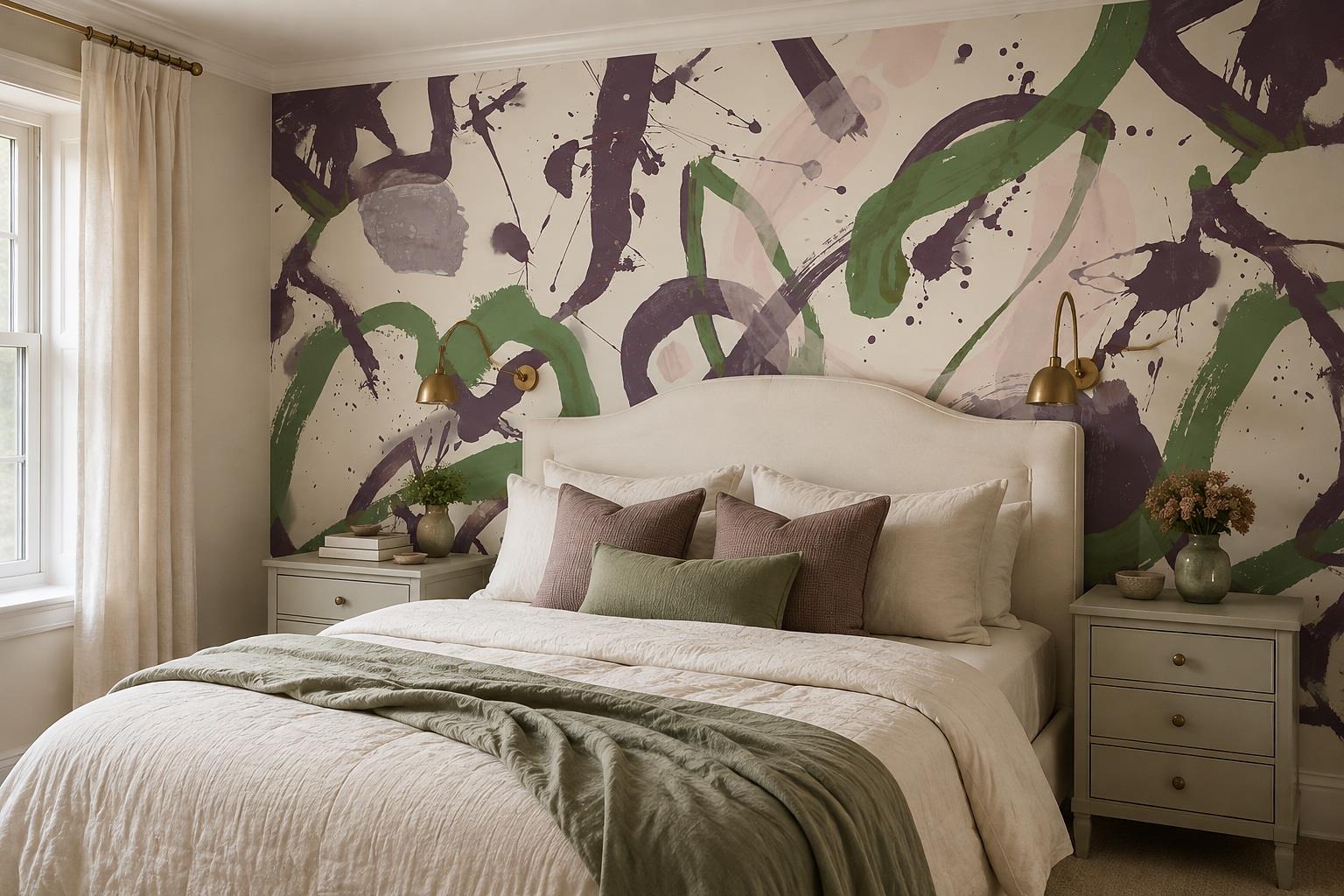 Tan And Neutral Abstract Forms Painterly Detail Wallpaper Mural Bedroom-wallpaper-murals, Peel-and-stick Finish