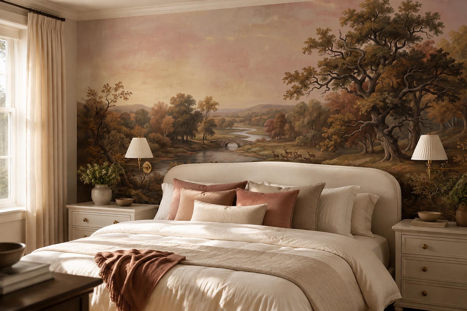 Tan And Neutral Abstract Forms Painterly Measured Wallpaper Mural Bedroom-wallpaper-murals, Peel-and-stick Finish