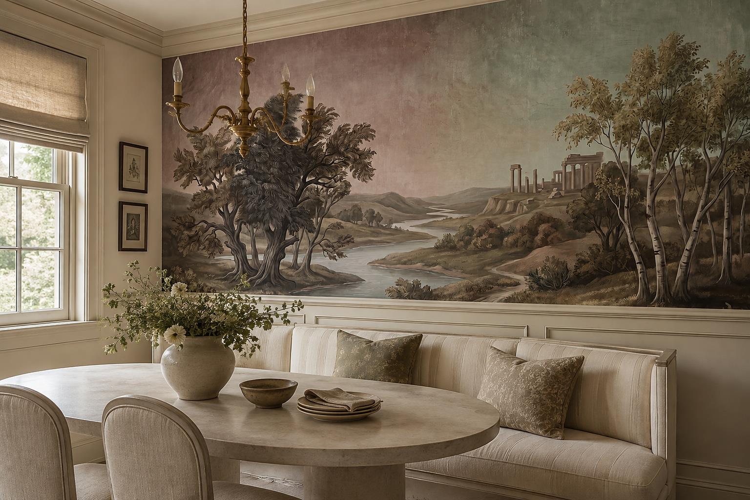 Tan And Neutral Abstract Forms Painterly Soft Wallpaper Mural Dining-room-wallpaper-murals, Peel-and-stick Finish