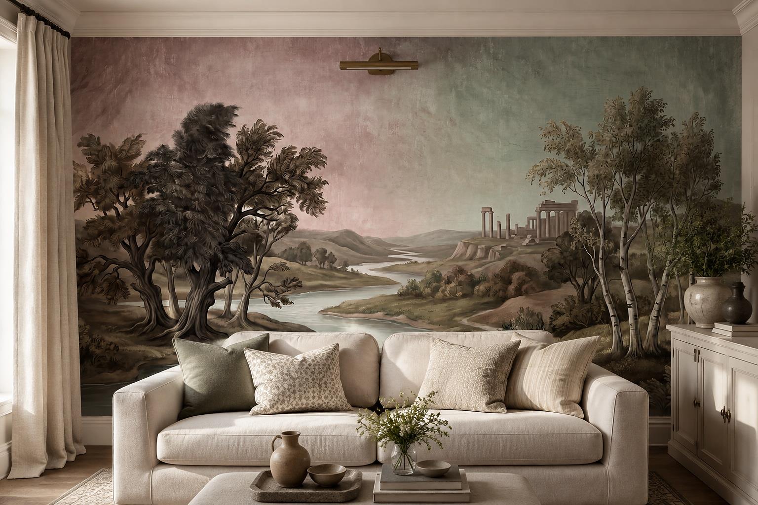 Tan And Neutral Abstract Forms Painterly Soft Wallpaper Mural Living-room-wallpaper-murals, Peel-and-stick Finish