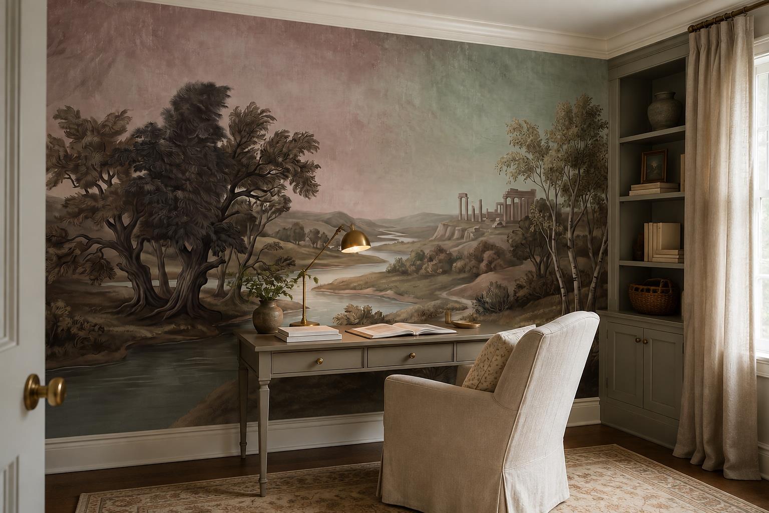 Tan And Neutral Abstract Forms Painterly Soft Wallpaper Mural Accent-wall-wallpaper-murals, Peel-and-stick Finish