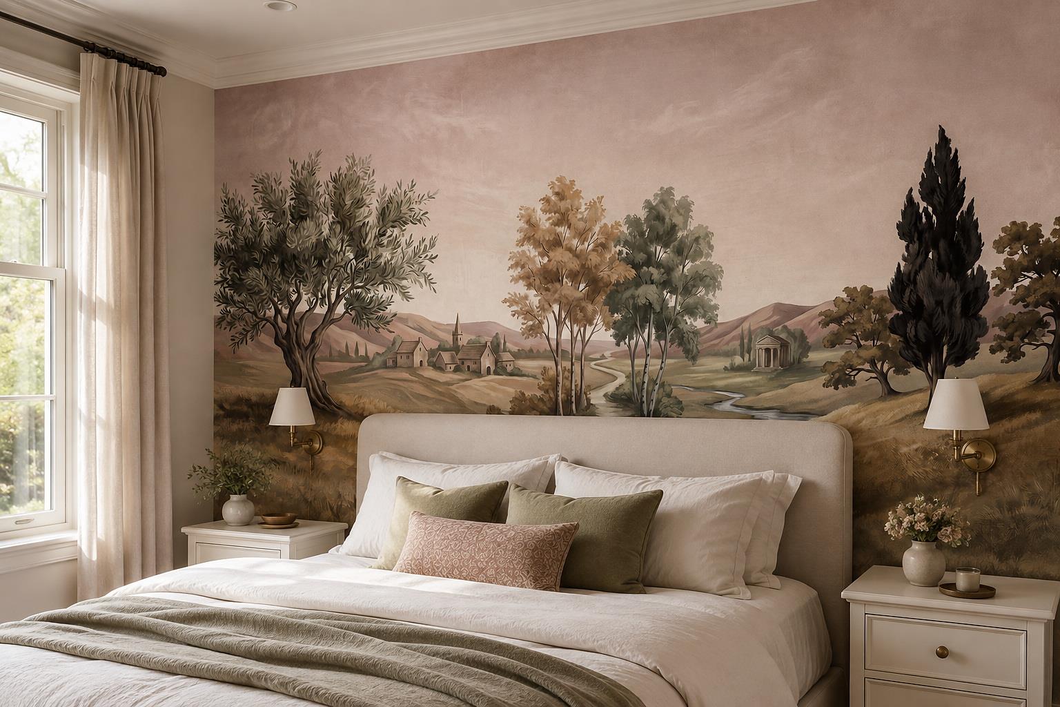 Tan And Neutral Abstract Forms Painterly Balanced Wallpaper Mural Bedroom-wallpaper-murals, Peel-and-stick Finish