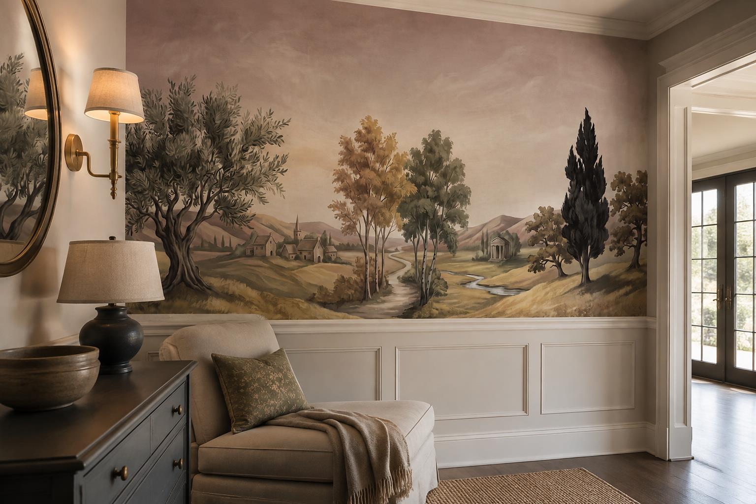 Tan And Neutral Abstract Forms Painterly Balanced Wallpaper Mural Entryway-wallpaper-murals, Peel-and-stick Finish
